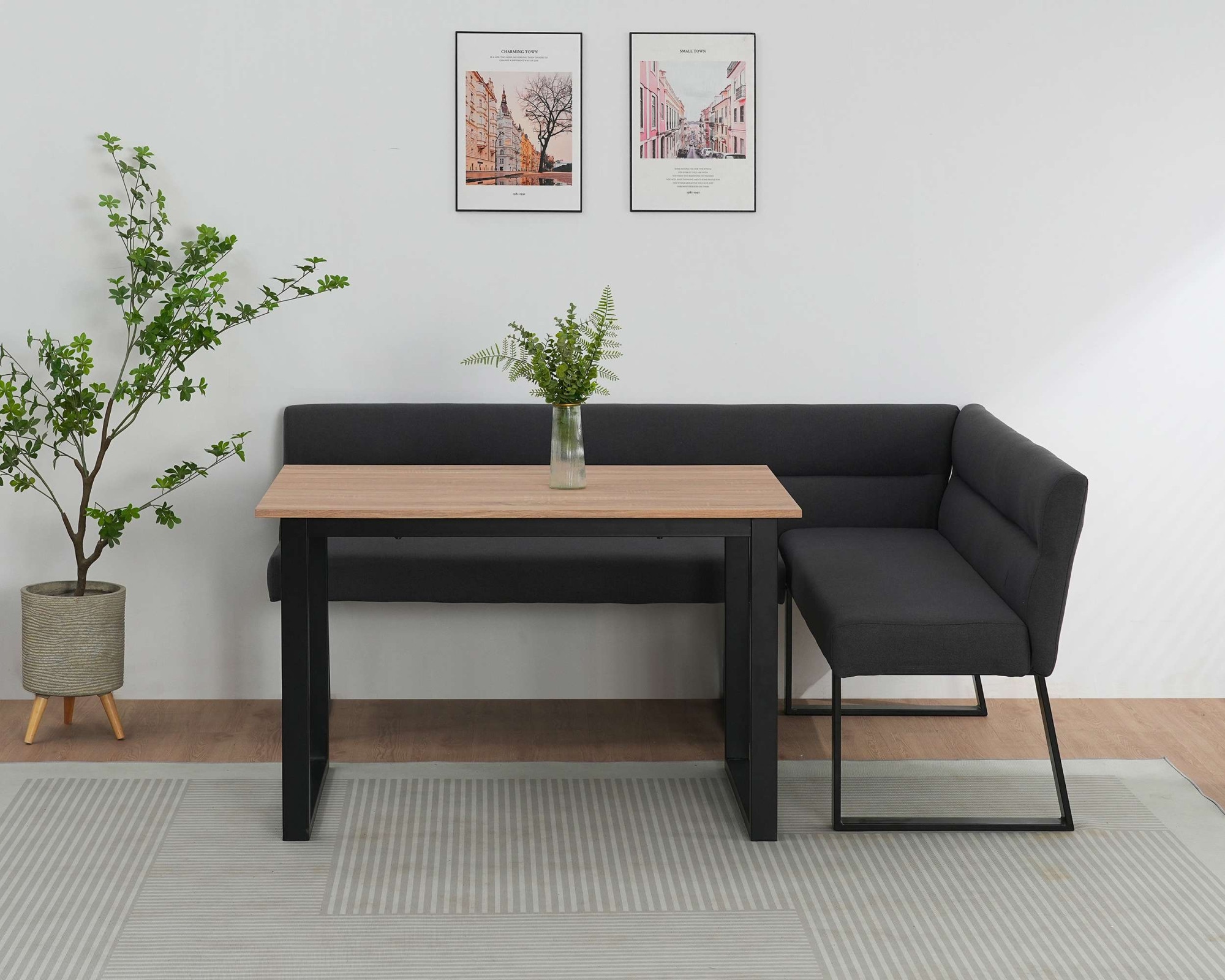 GOODproduct Banc de salle à manger »Ivanna« Structure métallique noire, revêtement en tissu tissé, largeur 193/152
