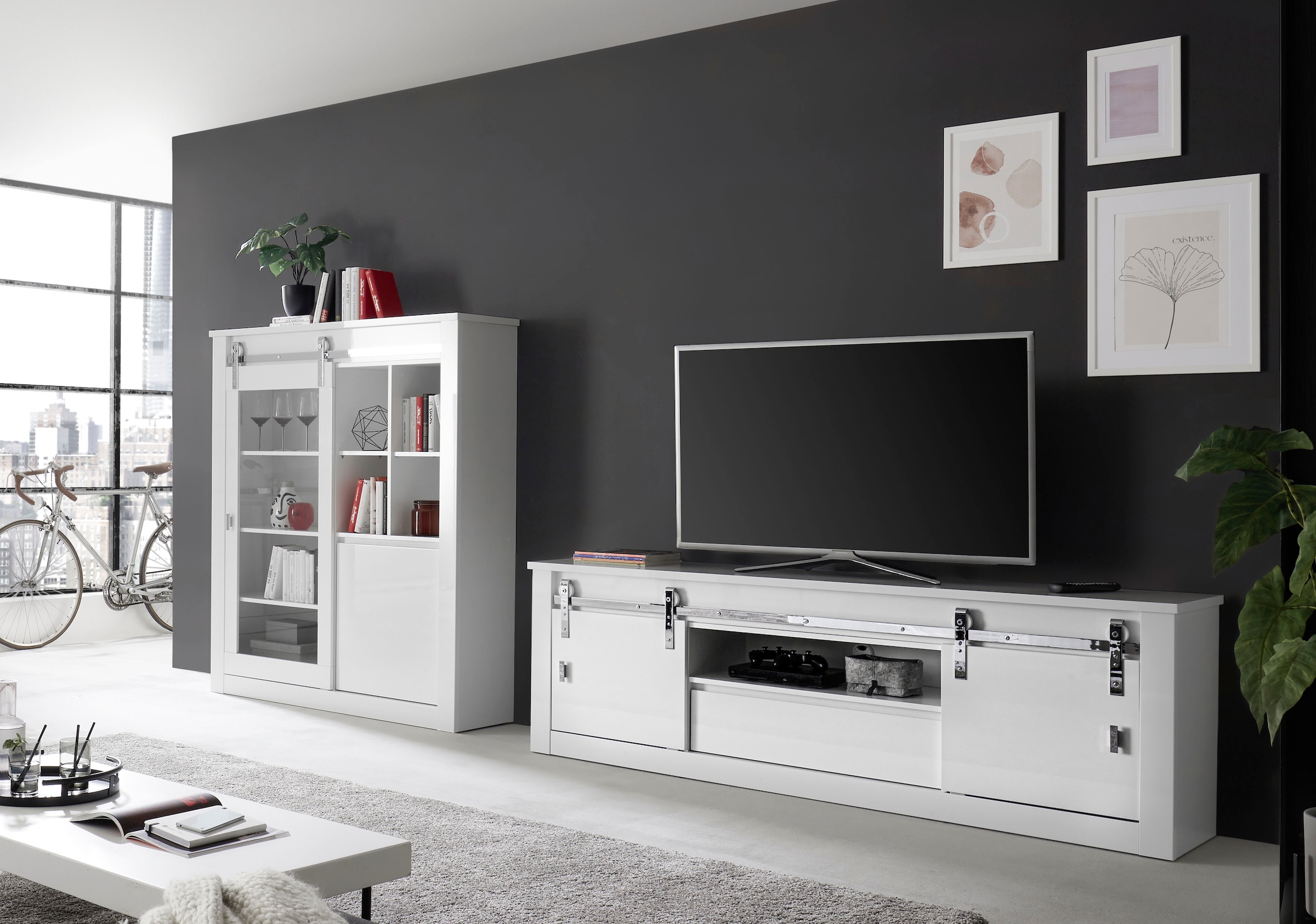 Home affaire Wohnwand »Daytona, moderne Anbauwand, Wohnzimmer-Set in Weiss Hochglanz« Set, 2 Stk. tlg.