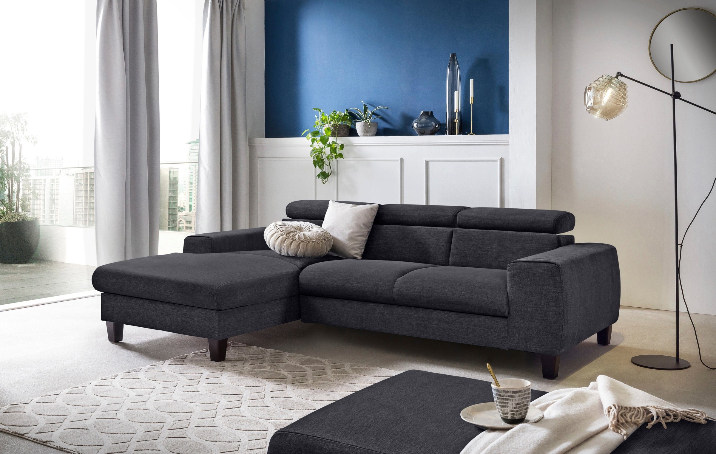 COTTA Polstergarnitur »Morven L-Form«, (Set), Set bestehend aus: Ecksofa mit Kopfteilverstellung & Hocker