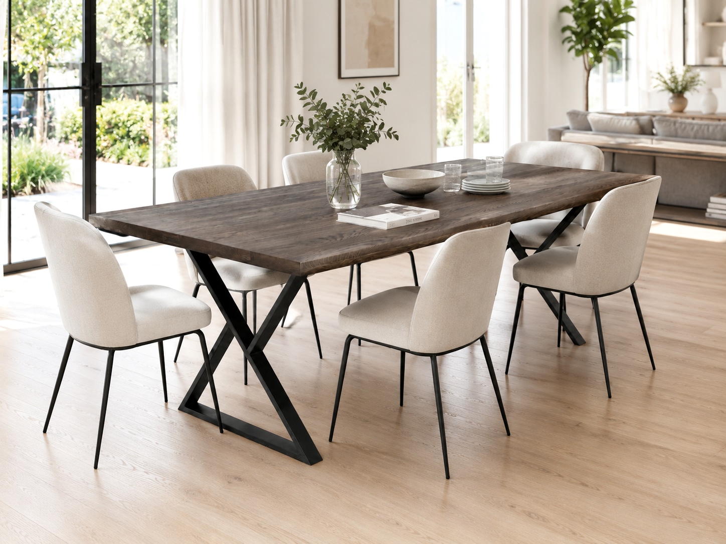 GOODproduct Esstisch »»OSLO« Speisetisch, Küchentisch, Wohntisch, Esszimmertisch« Wildeiche geölt Natur/Smoke, Gerade Kante, schwarzes Metallgestell