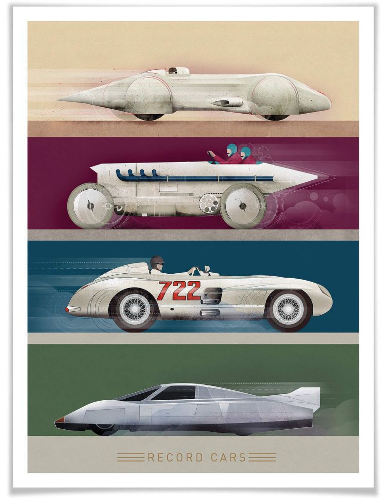Image of Wall-Art Poster »Record Cars«, Autos, (1 St.), Poster, Wandbild, Bild, Wandposter bei Ackermann Versand Schweiz
