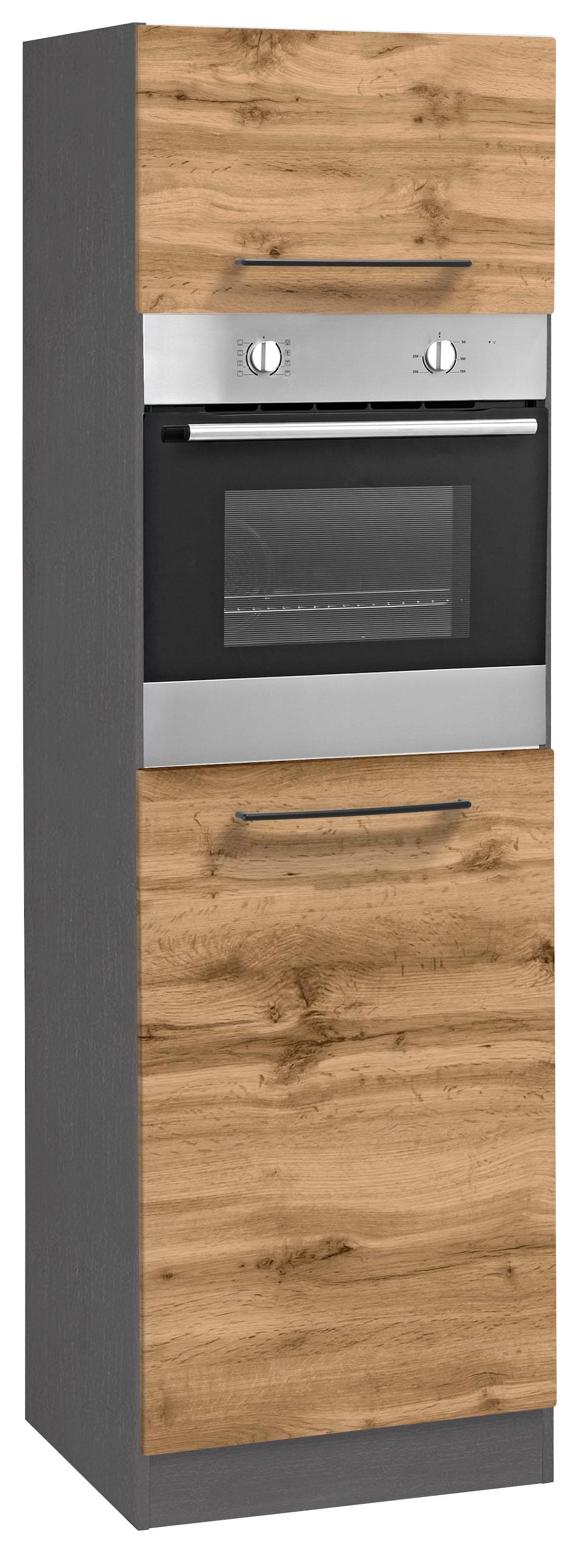 KOCHSTATION Armoire d'encastrement pour four »KS-Tulsa« 60 cm de large, 200 cm de haut, pour four encastrable, poignées métal noires