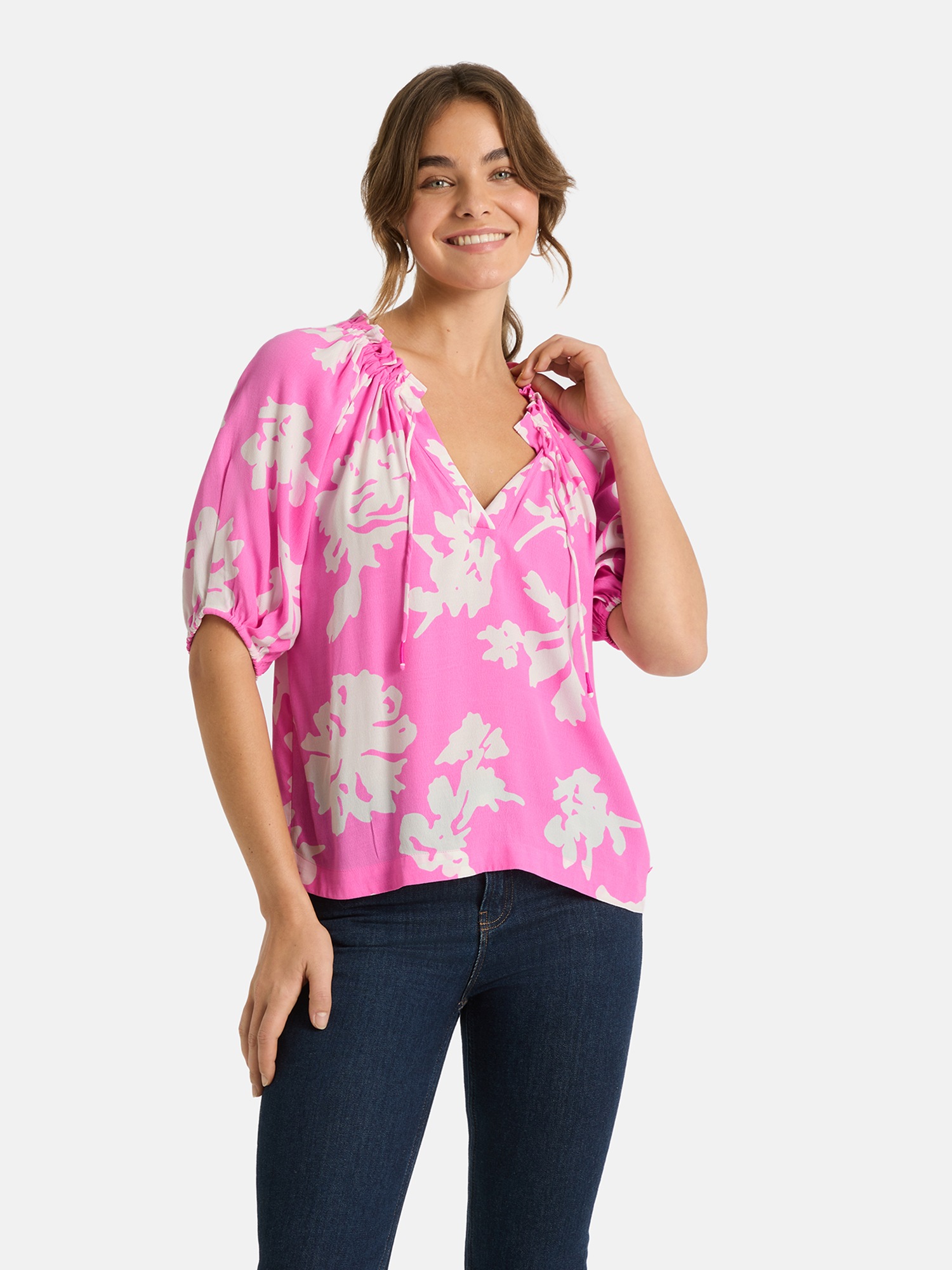 Image of Lieblingsstück Druckbluse "RiaL" mit gerafftem Ausschnitt, Bindeband