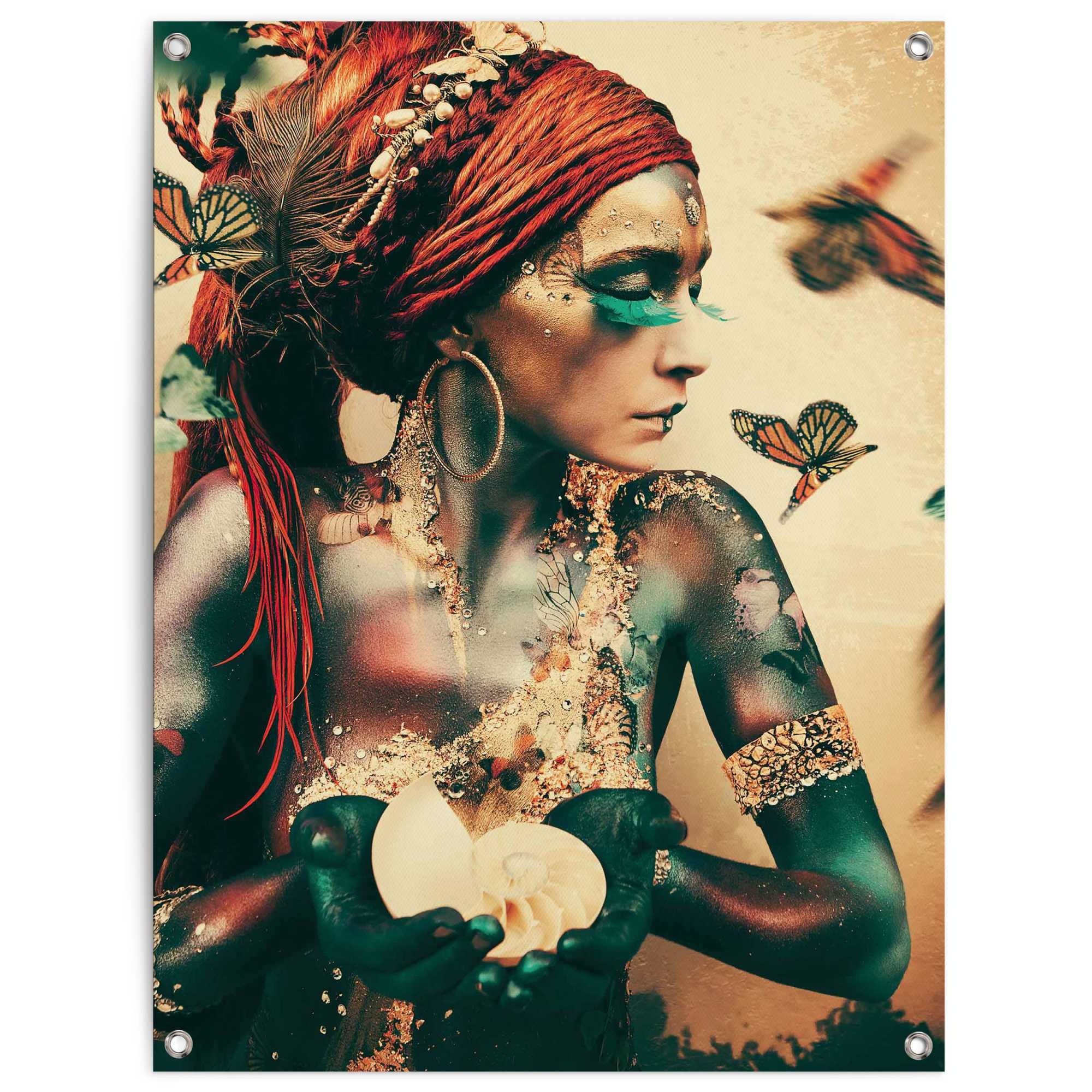 Image of Reinders Poster "Jaime Ibarra - Bohemian Chic" Garten - Schmetterling - Ibiza - Hippie - Orange - Leinwand - 60x80 cm
