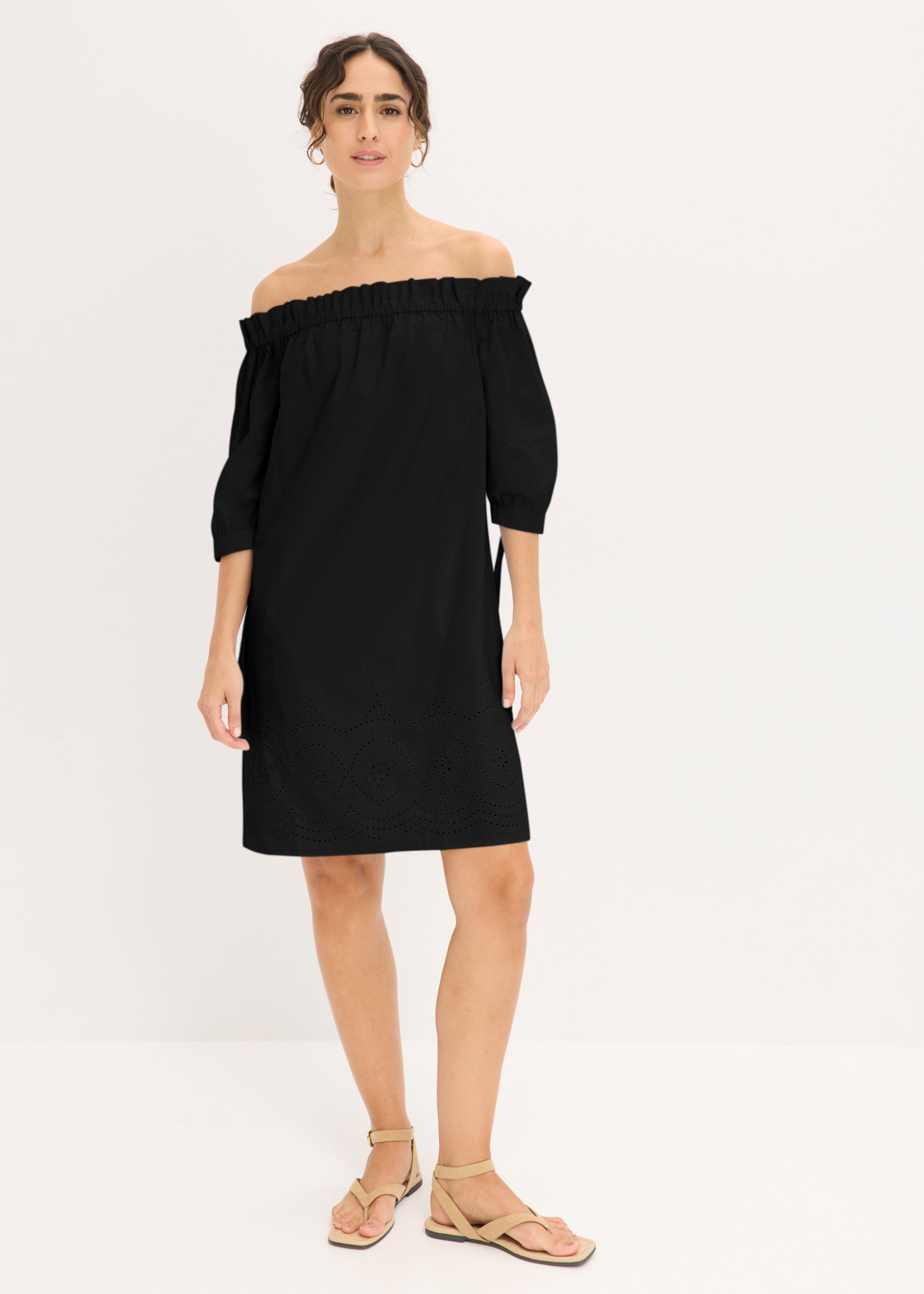 Image of bonprix Off-Shoulder-Kleid aus Baumwolle, mit Stickerei, lässige Passform