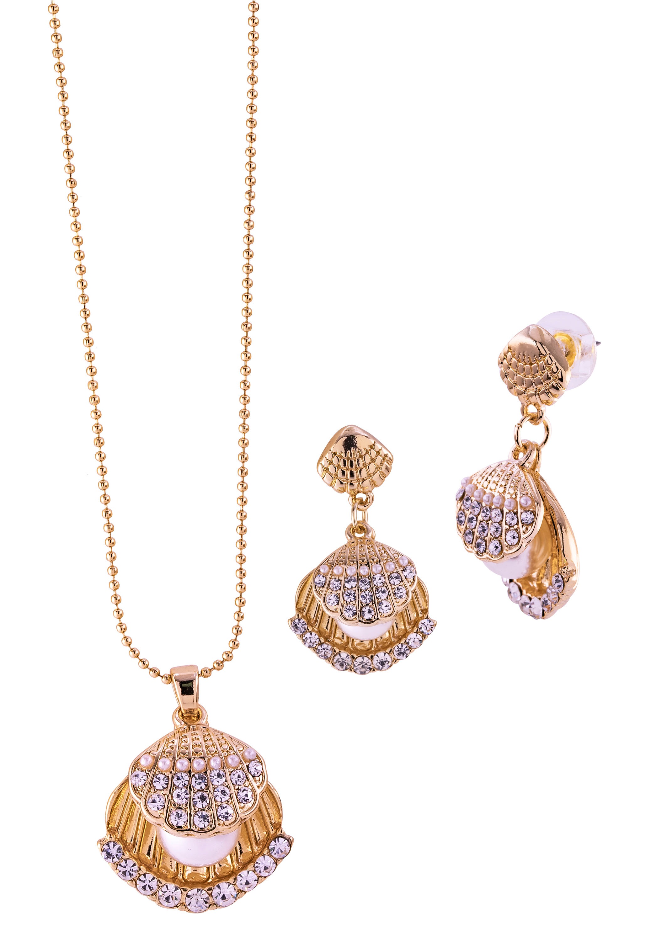 Image of J.Jayz Ohrring und Ketten Set »Set Muscheloptik: Anhänger an Kette mit Ohrsteckern«, (Set, 4 tlg.), mit Glassteinen -und -perlen bei Ackermann Versand Schweiz