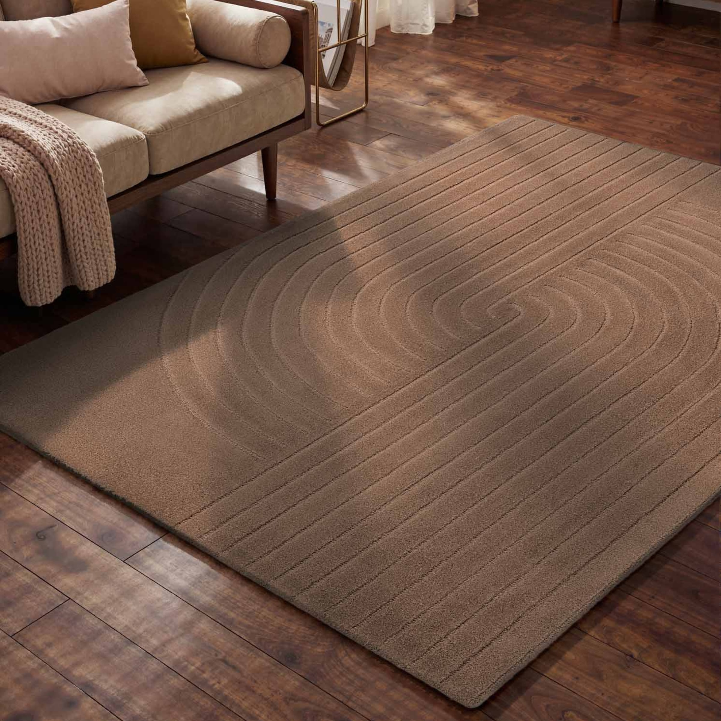 vikosa Wollteppich »Arcura« rechteckig 15 mm Höhe Wolle Handgemacht, Hoch-Tief-Effekt, Geometrisches Linien Wellendesign