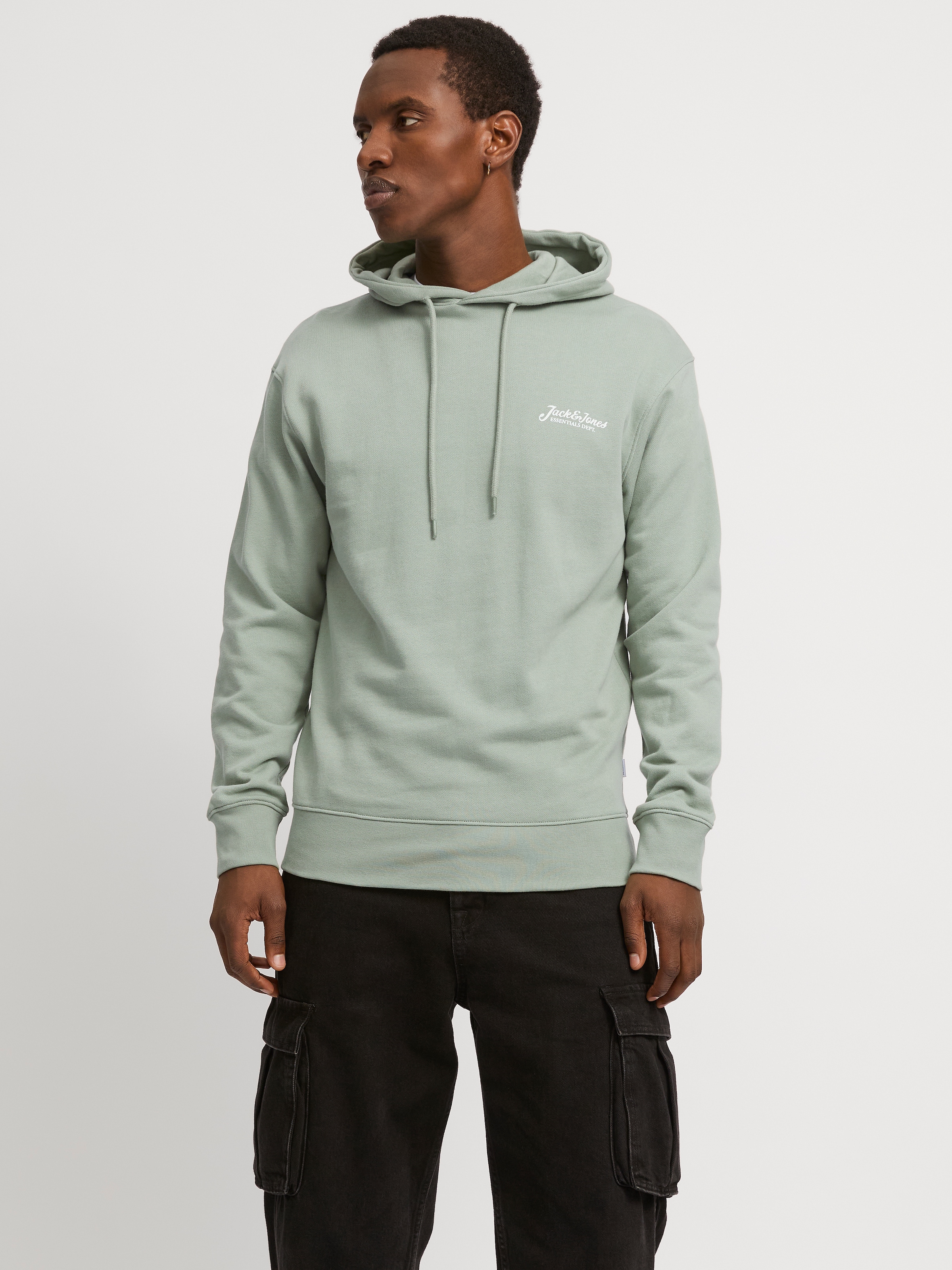 Image of Jack & Jones Kapuzensweatshirt "JJBEAU – Sweater mit Logodruck, Slim Fit und Baumwolle", unifarben, modisch, slim fit, angeraute Sweatware, Kapuze