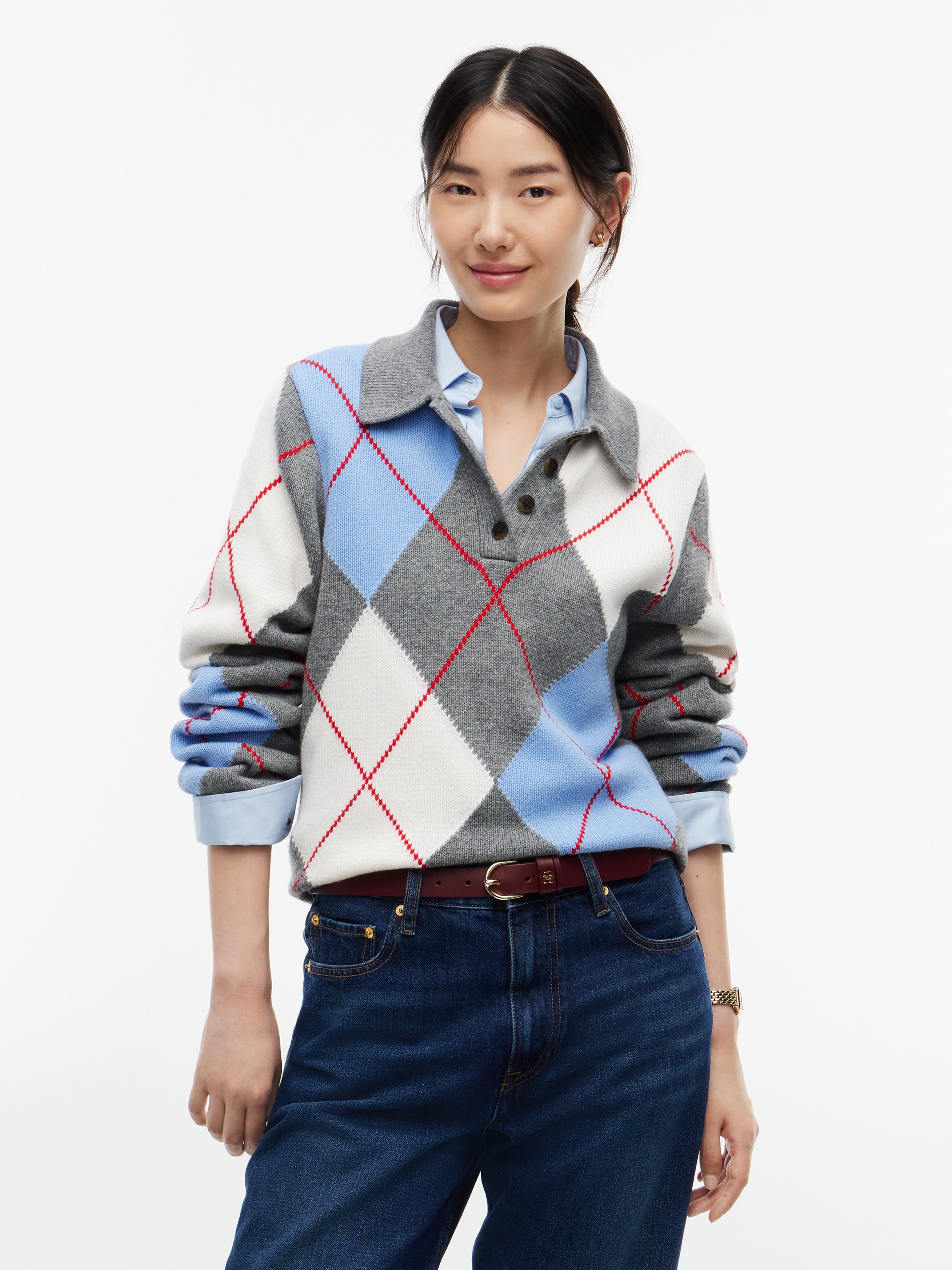 Image of Tommy Hilfiger Polokragenpullover "ARGYLE PREP NEW POLO LS" Materialmix mit Woll-Anteil, Argyle Strickmuster