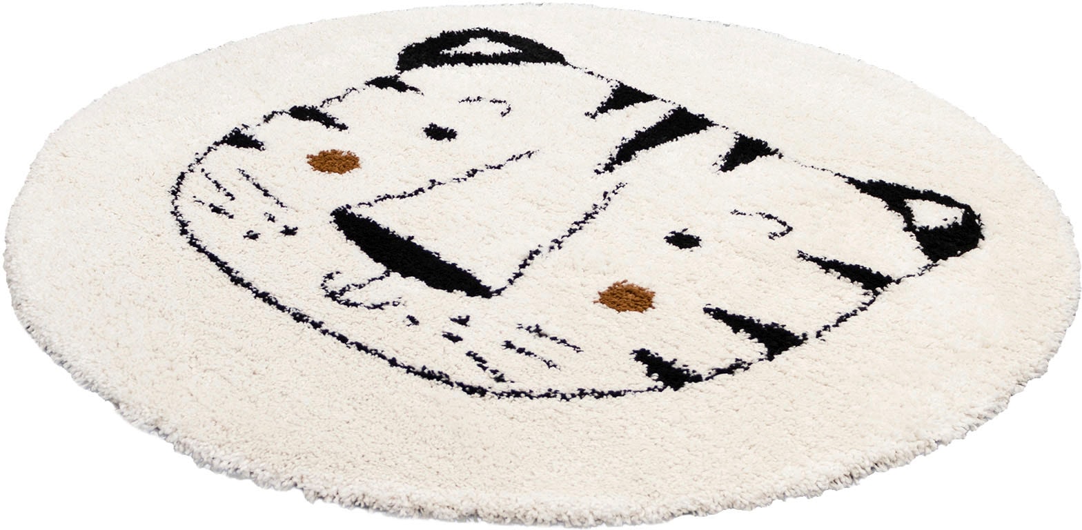 Image of Primaflor-Ideen in Textil Kinderteppich "NOMAD - Whiter Tiger" rund 35 mm Höhe Hochflor, Motiv Tiger, weich & kuschelig, Kinderzimmer