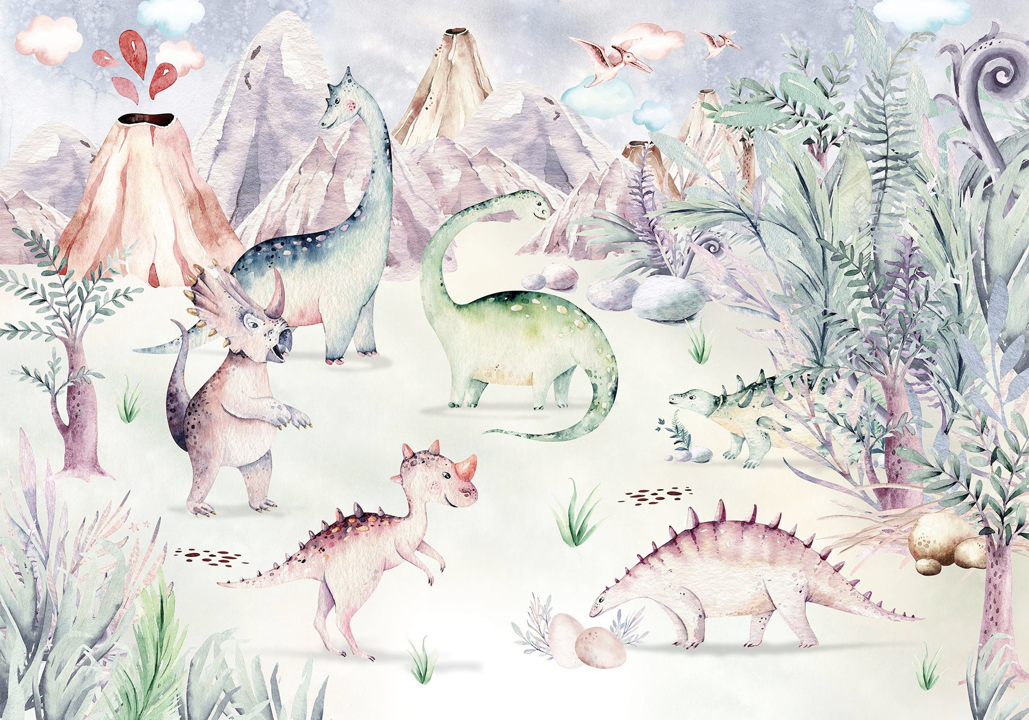 Image of Komar Vliestapete "Digitaldruck Vlies - Dino Playground - Grösse 400 x 280 cm" bedruckt glatt Kinderzimmer