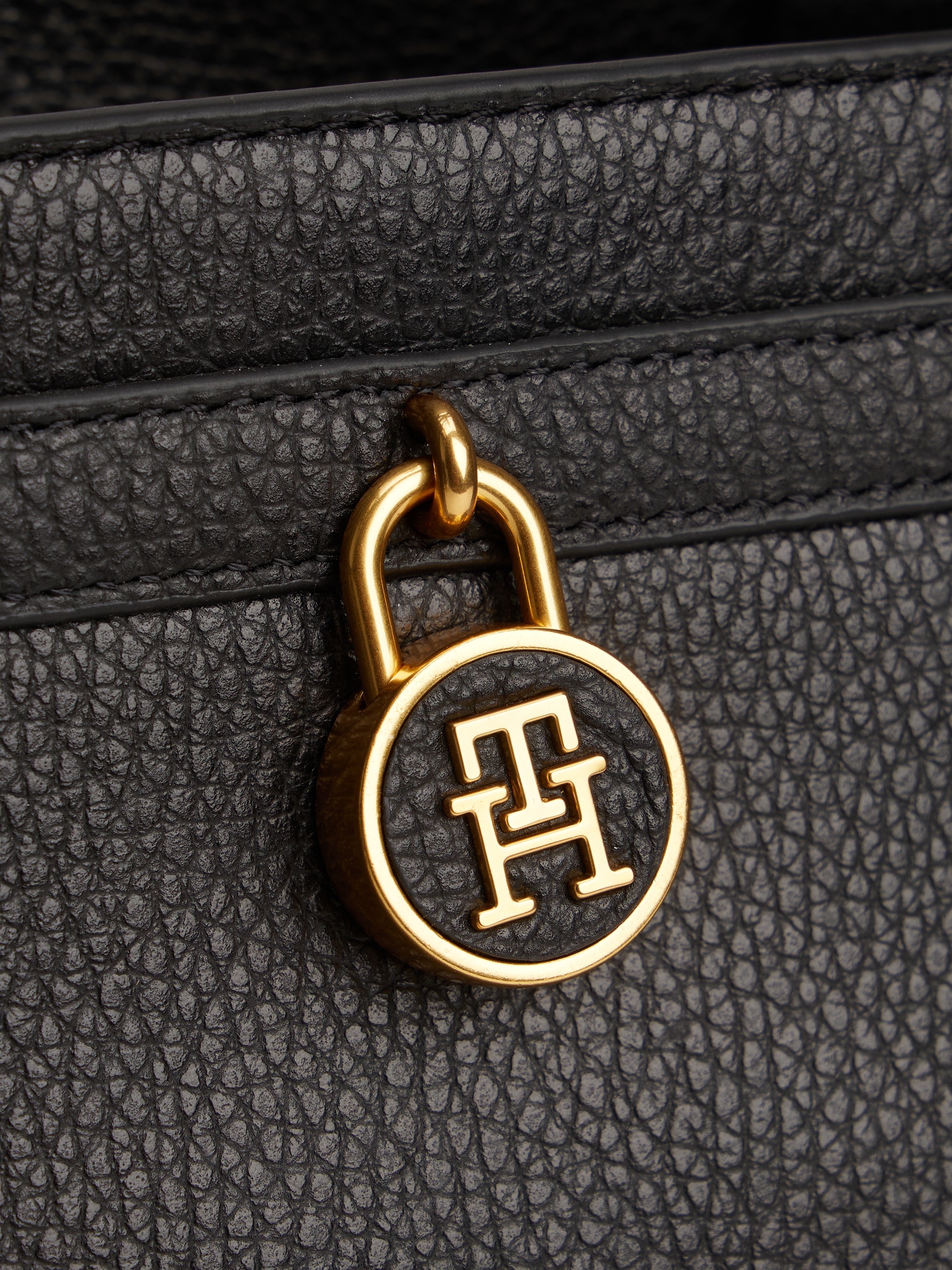 Tommy Hilfiger Sac de transport »AMERICAN ICON TOTE LEATHER« , Damen Handtasche, Schultertasche mit TH-Schloss-Schmuckelement