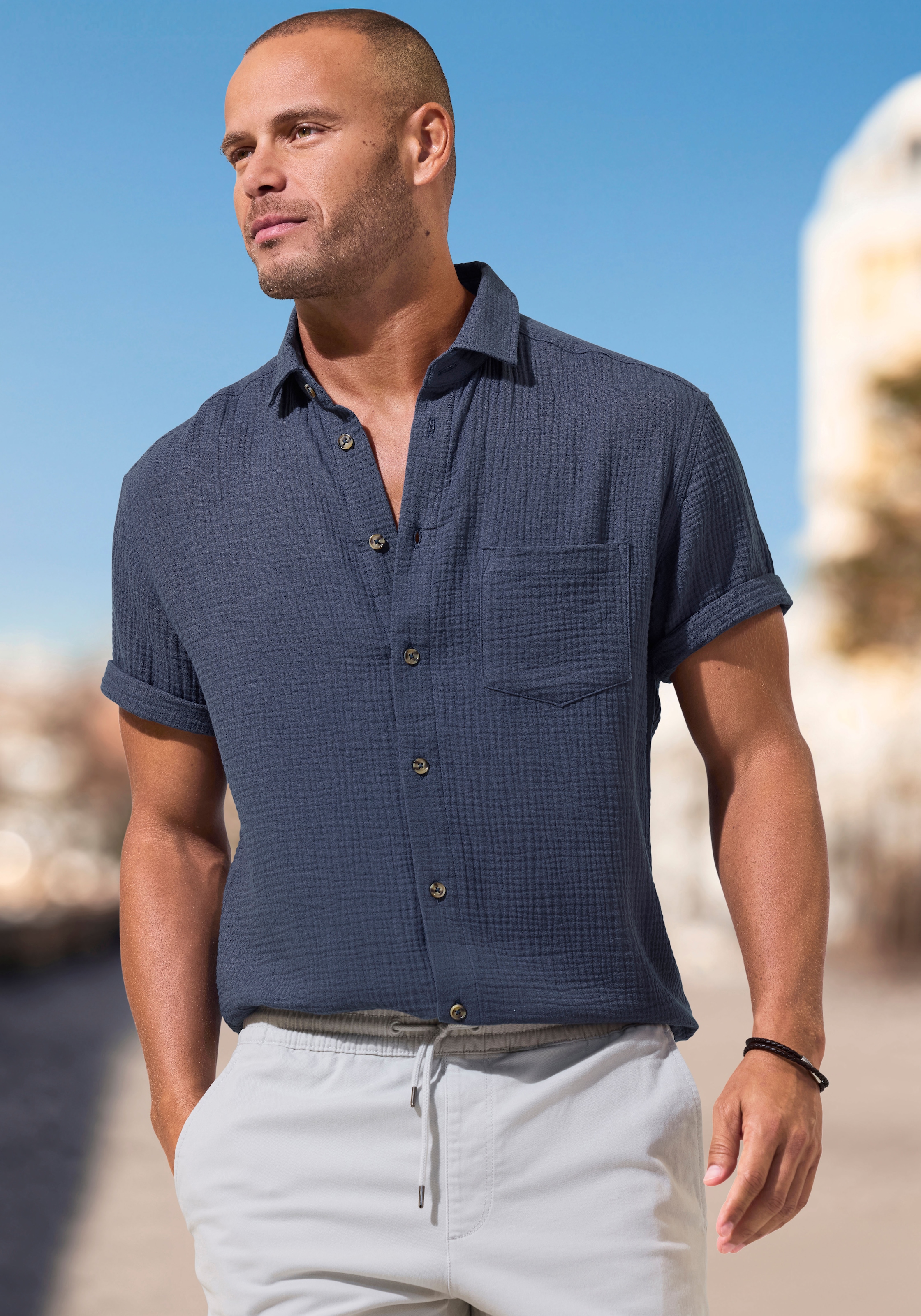 Beachtime Chemise à manches courtes »Regular fit« Kurzarm, Freizeithemd aus Musselin-Ware