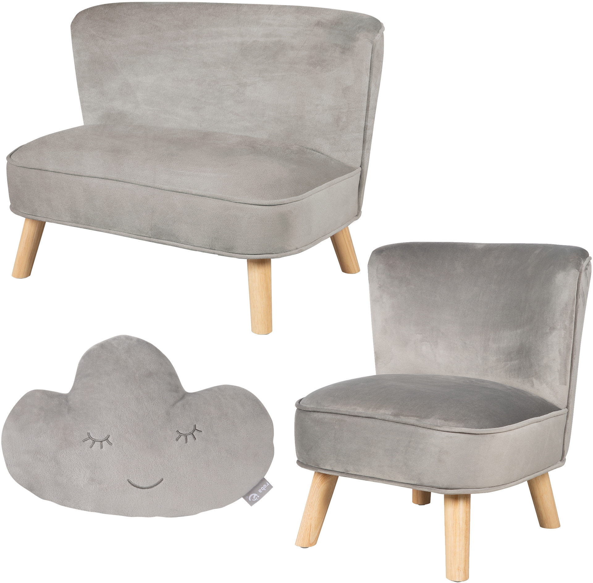 Image of roba Kindersitzgruppe "Lil Sofa" Set, 3 Stk. tlg. bestehend aus Kindersofa, Kindersessel und Dekokissen in Wolkenform