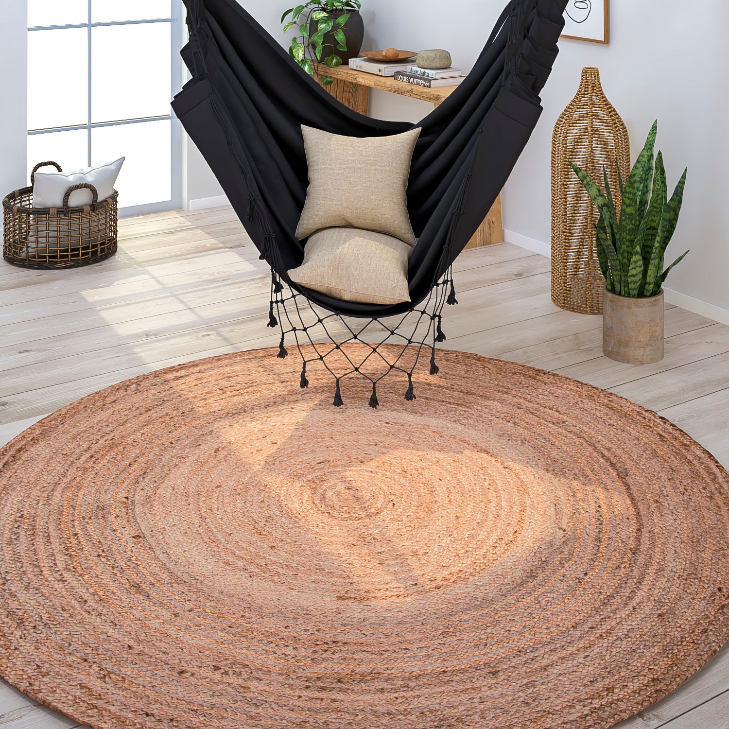 Image of Paco Home Teppich "Viborg 595" rund 13 mm Höhe Jute, Modern, Boho, Handgefertigter Natur-Teppich