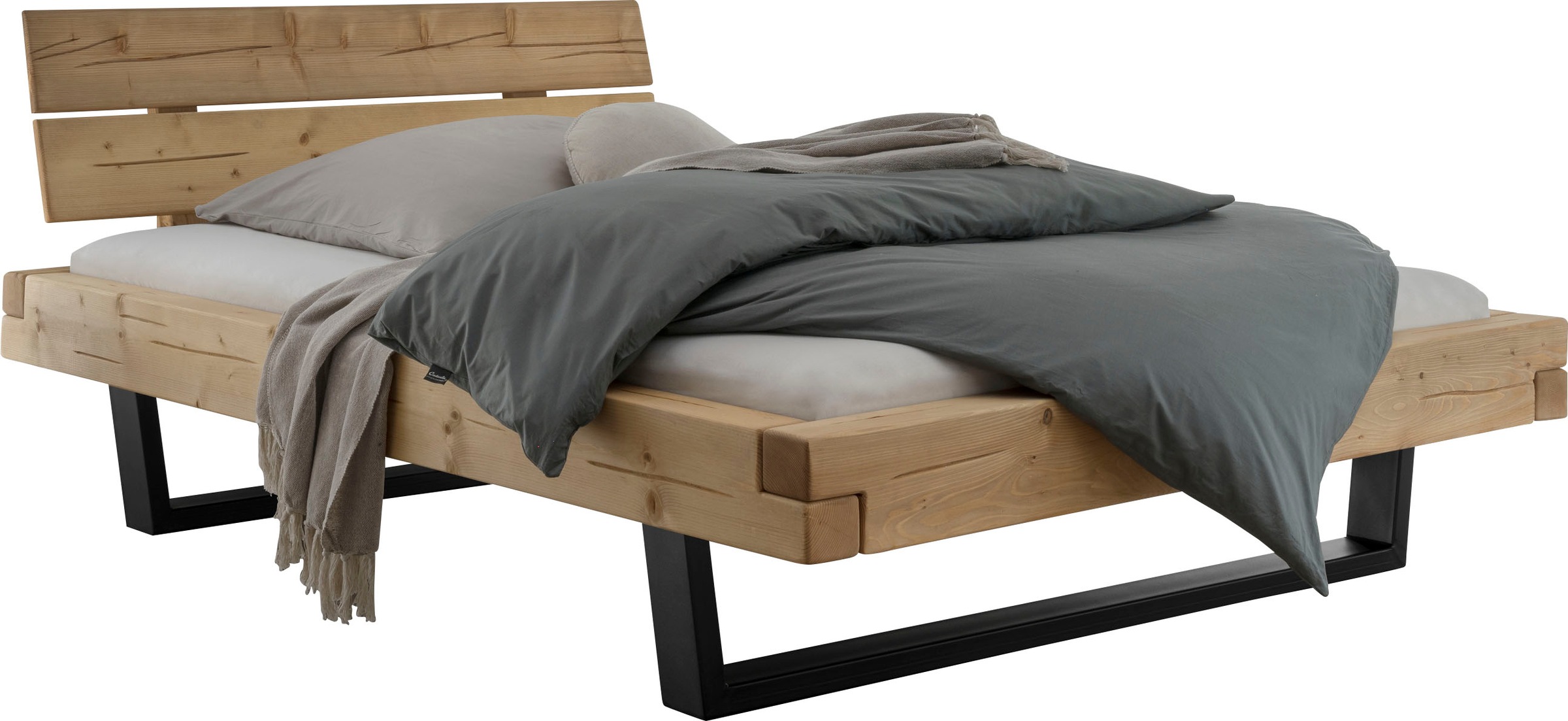 Image of Home affaire Massivholzbett "Ultima Balkenbett Doppelbett, Füsse Metallkufe" hohe Belastbarkeit: 200kg je Seite, FSC-zertifizierte Wildeiche oder Fichte, viele Breiten zur Auswahl