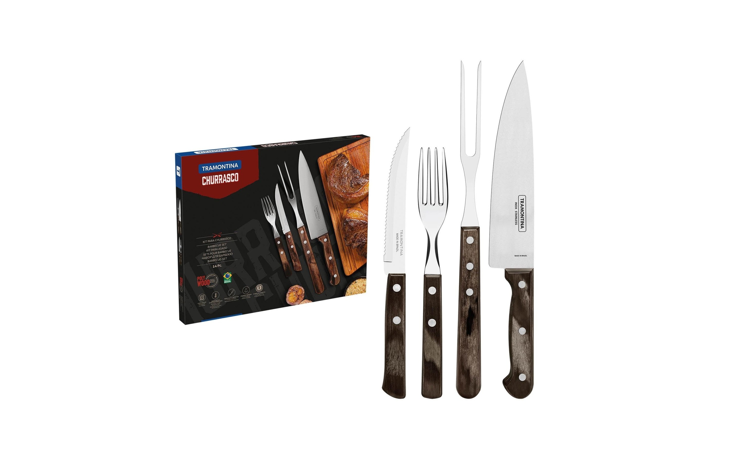 Image of Tramontina Grillbesteck-Set "Polywood Silber/Braun"