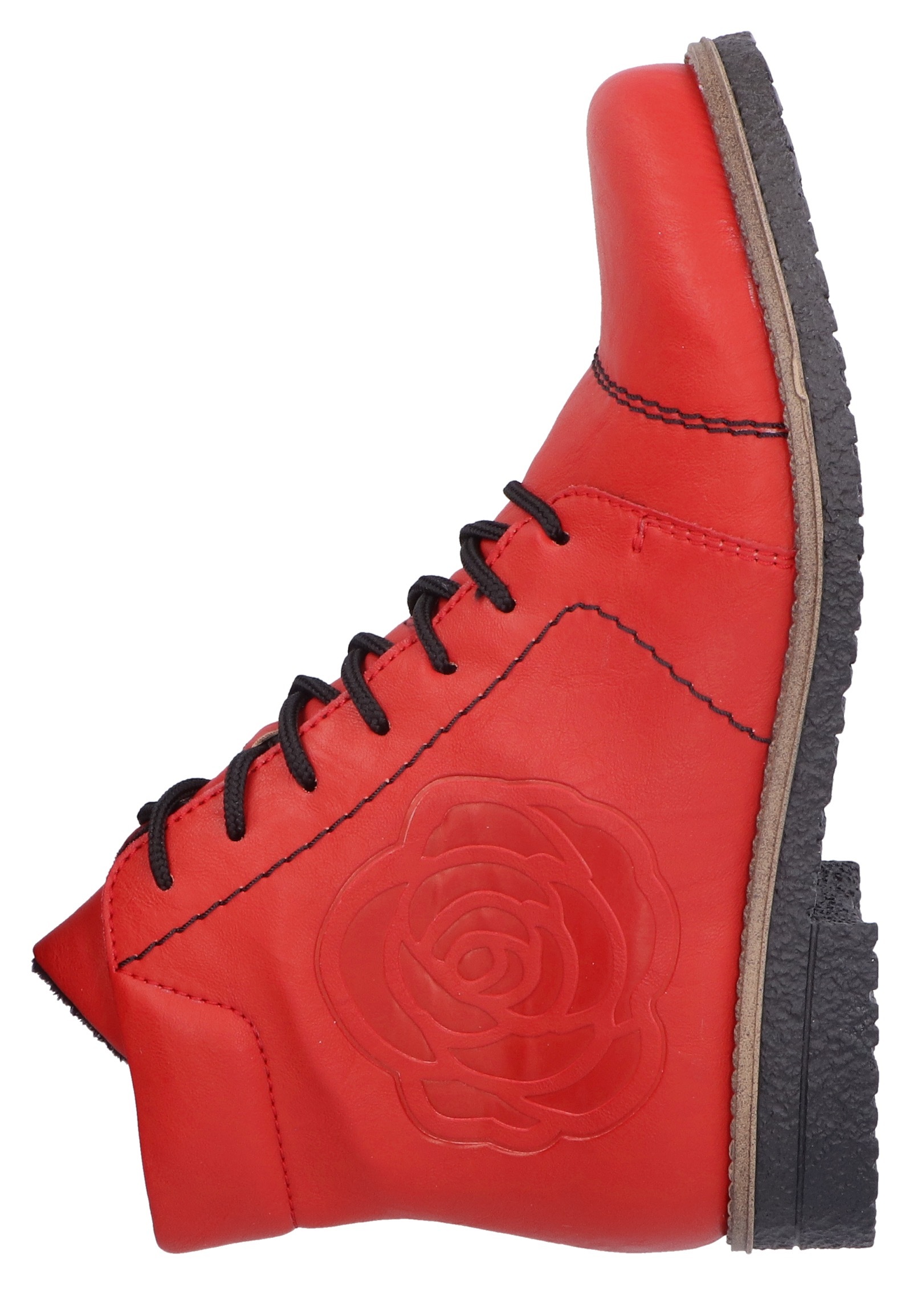 Rieker Schnürstiefelette, Schnürboots, Reissverschluss-Stiefelette, Blockabsatz, Rosenmuster