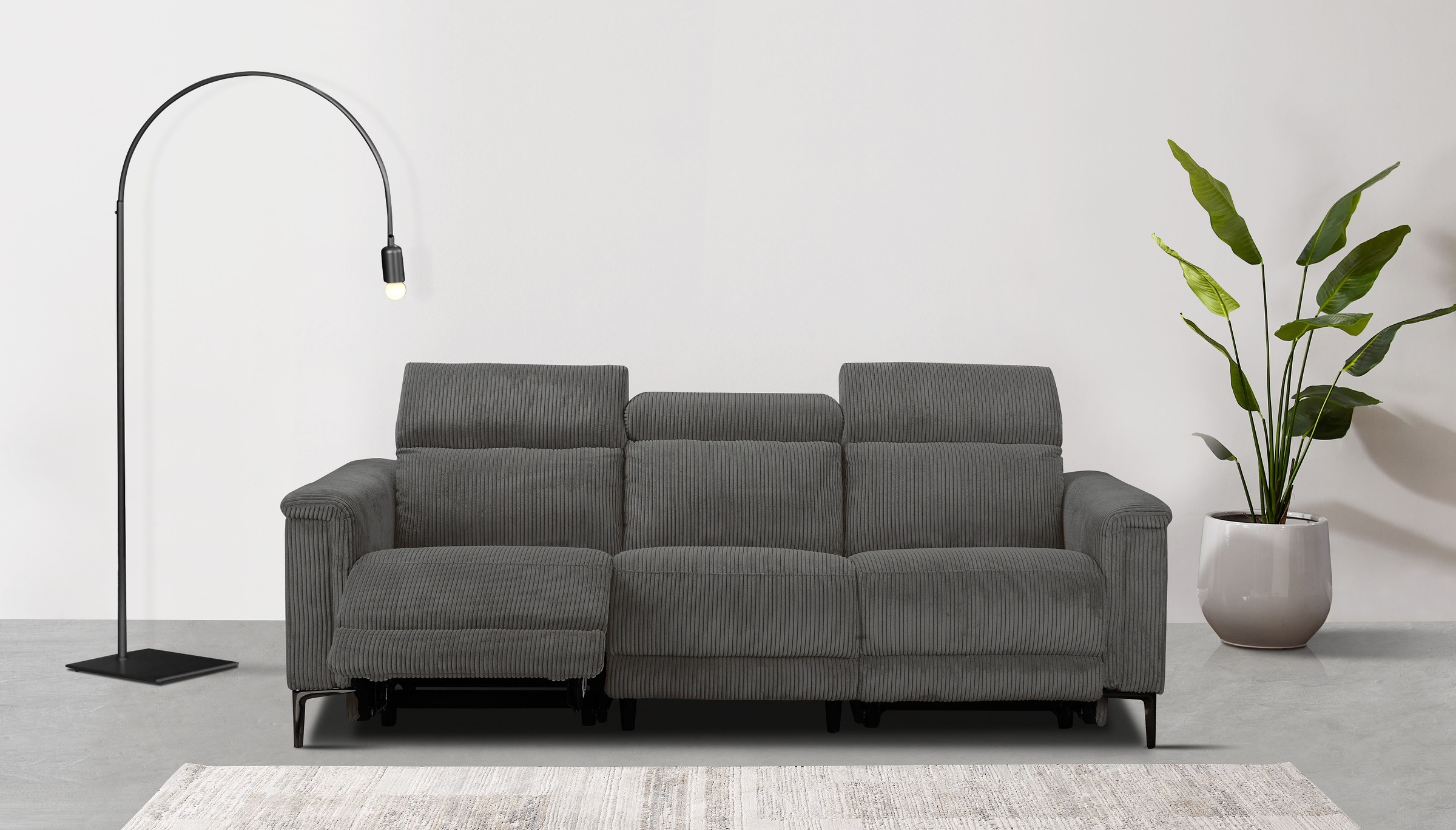 Image of GOODproduct 3-Sitzer "LUND Cord, B. 222cm, manuelle/elektrische Relaxfunktion in 2 Sitzen," USB-C bei elektrischer Ausführung, Kopfteilverstellung
