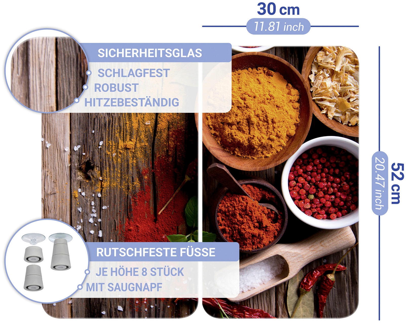 WENKO Herd-Abdeckplatte »Universal Modell Gewürze«, (Set, 2 tlg.), Herdabdeckung für alle Herdarten, kratzfest, mit rutschfesten Füssen