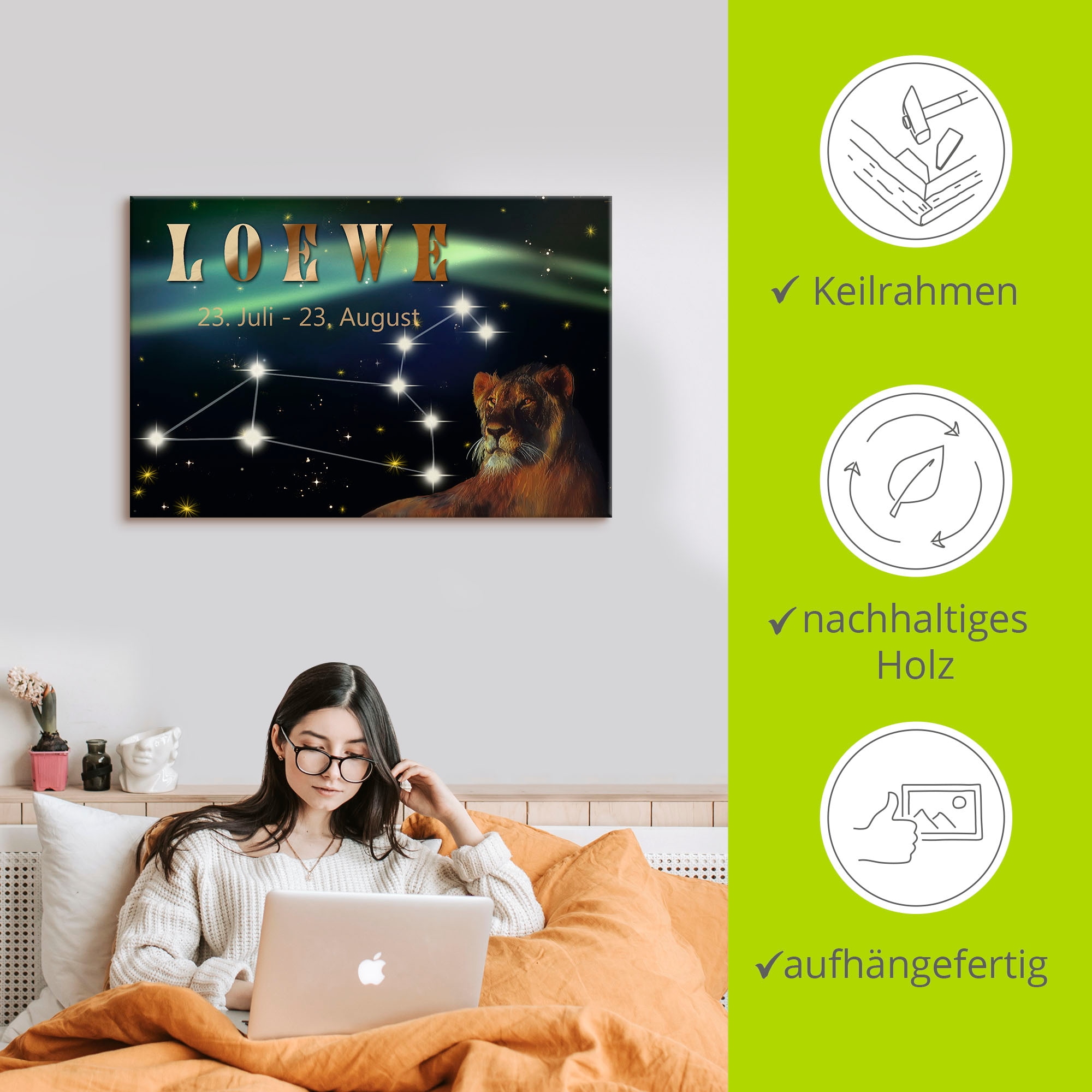 Artland Wandbild »Sternzeichen - Löwe«, Bilder von Sternzeichen, (1 St.), als Leinwandbild, Poster, Wandaufkleber in verschied. Grössen