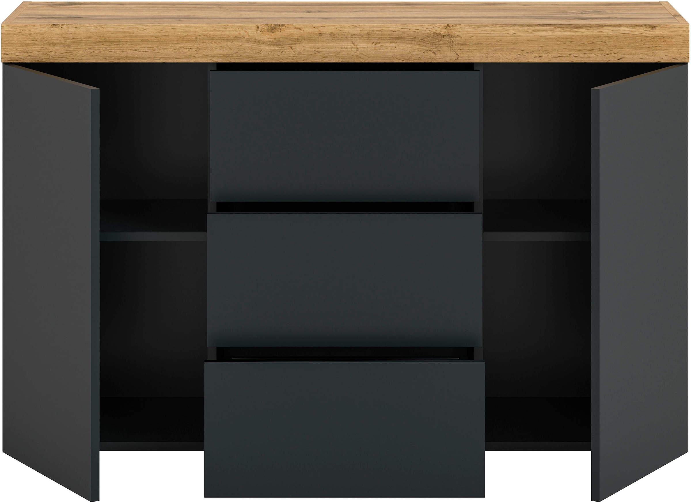GOODproduct Sideboard »MAMBO, TOPSELLER!, Breite 125cm, 2 Türen, 3 Schubkästen, push-2-open« 2 farbige Ausführung, in verschiedenen Farben erhältlich, 1 cuis tlg. Sideboard, Kommode, Wohnzimmer, Flur, Arbeitszimmer