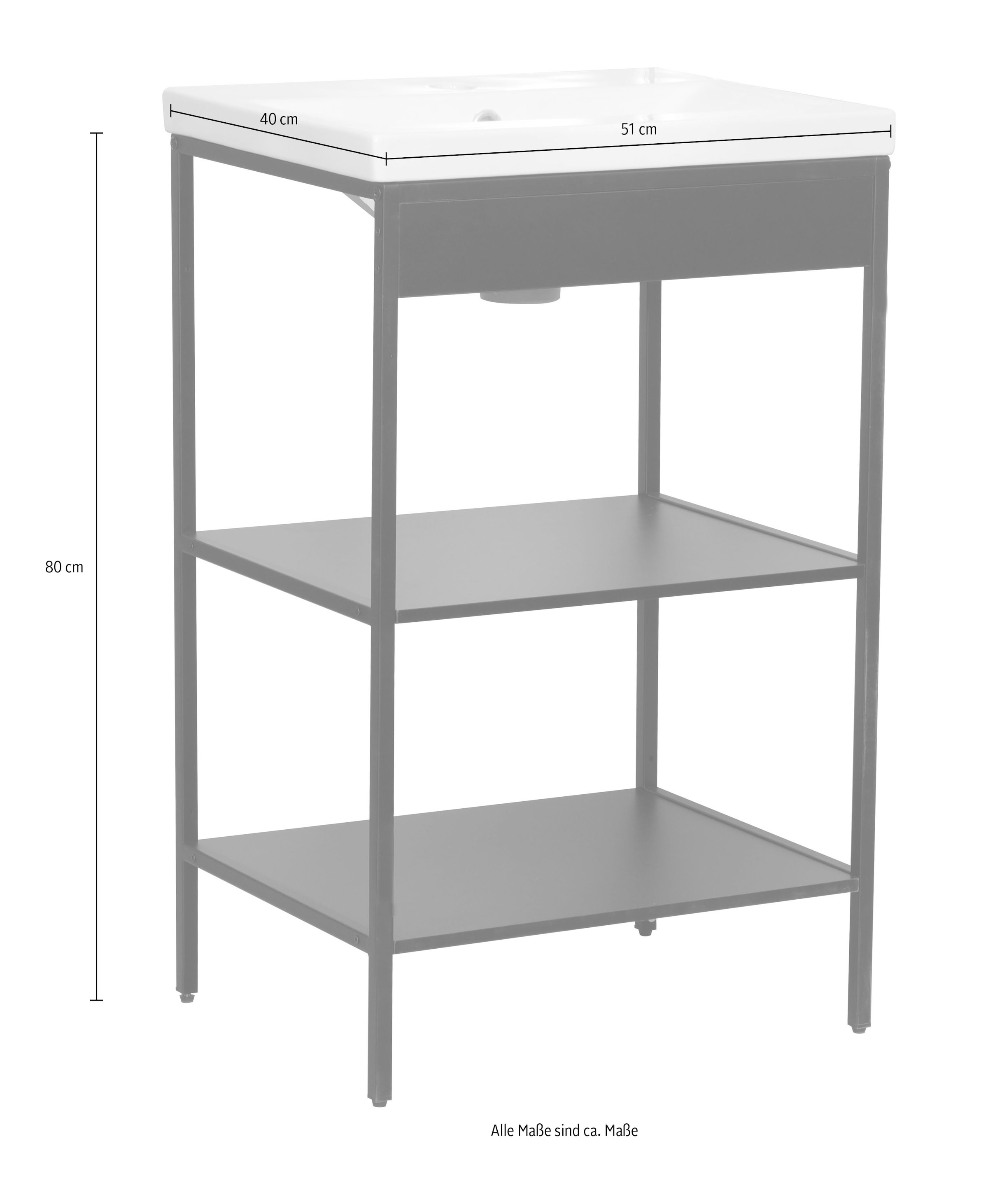 welltime Waschbeckenunterschrank »Lodi« 1 Stk. tlg. Badezimmerregal mit 2 offenen Fächern - (B/T/H) 51/40/80 cm