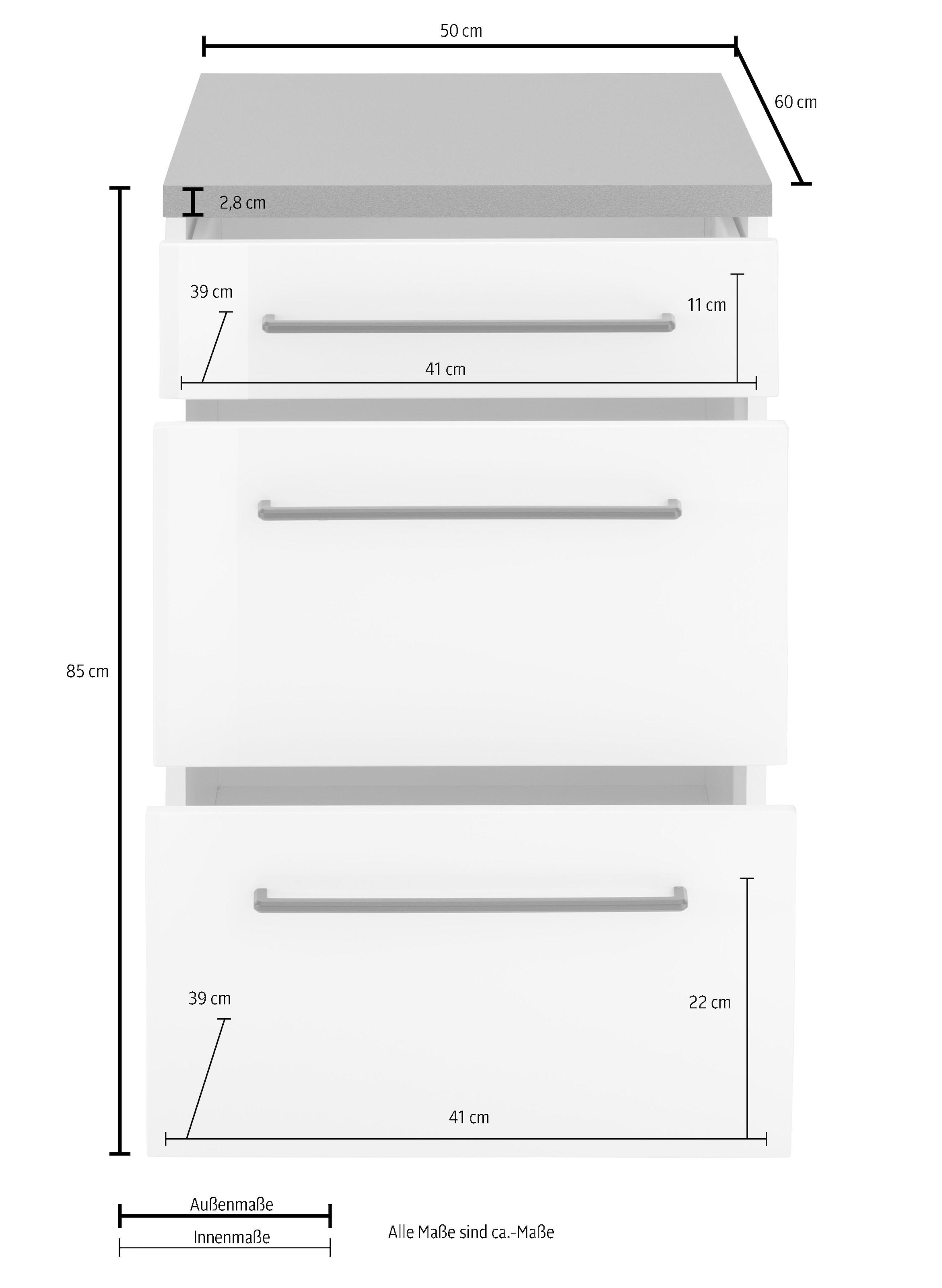 KOCHSTATION Unterschrank »KS-Tulsa«, 50 cm breit, 1 Schubkasten, 2 grosse Auszüge, Metallgriff, MDF Front