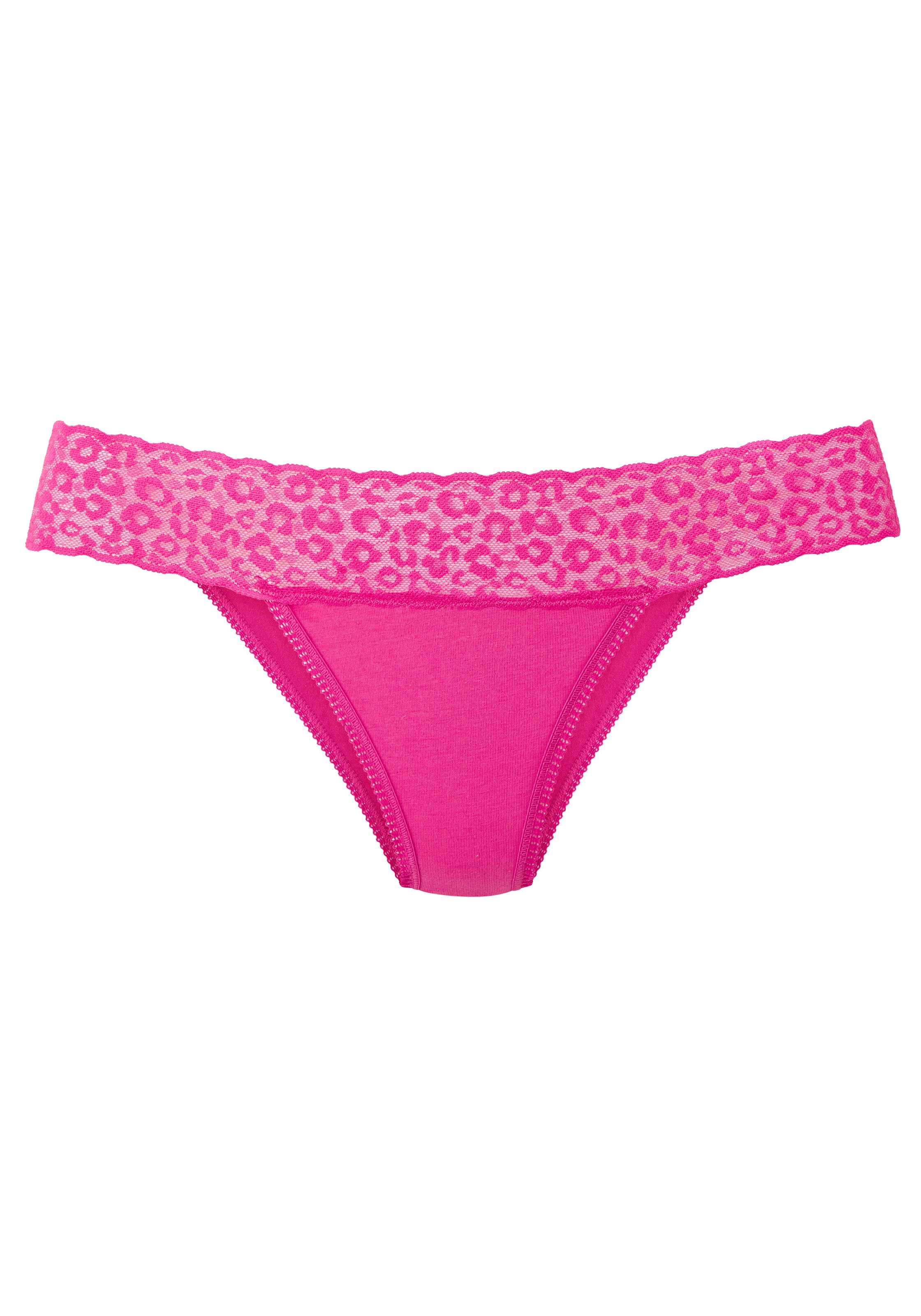 LASCANA Slip brésilien pack de 4,  en coton élastique avec dentelle léopard à la ceinture