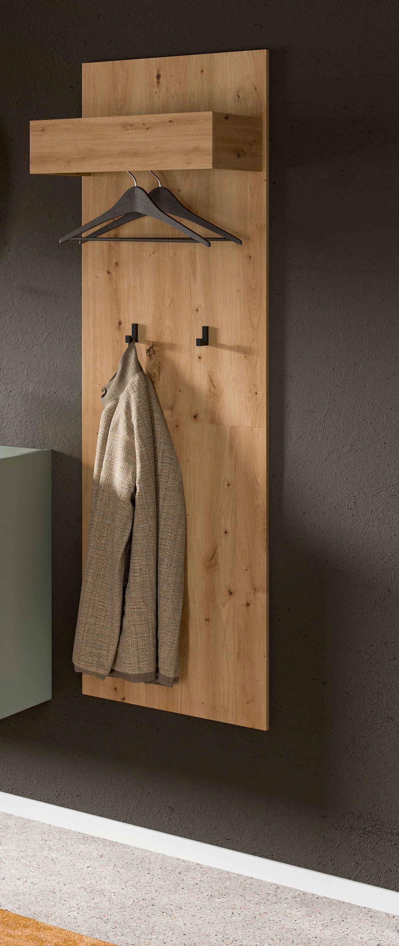 INOSIGN Garderobenpaneel »EVRID, Höhe 160 cm, inkl. 2 Metall-Haken, Kleiderstnage und Hutablage« individuell mit anderen Artikel der Serie EVRID erweiterbar, 1 Stk. tlg. Paneel, Hakenleiste, Wandboard, Garderobe, Wandpaneel