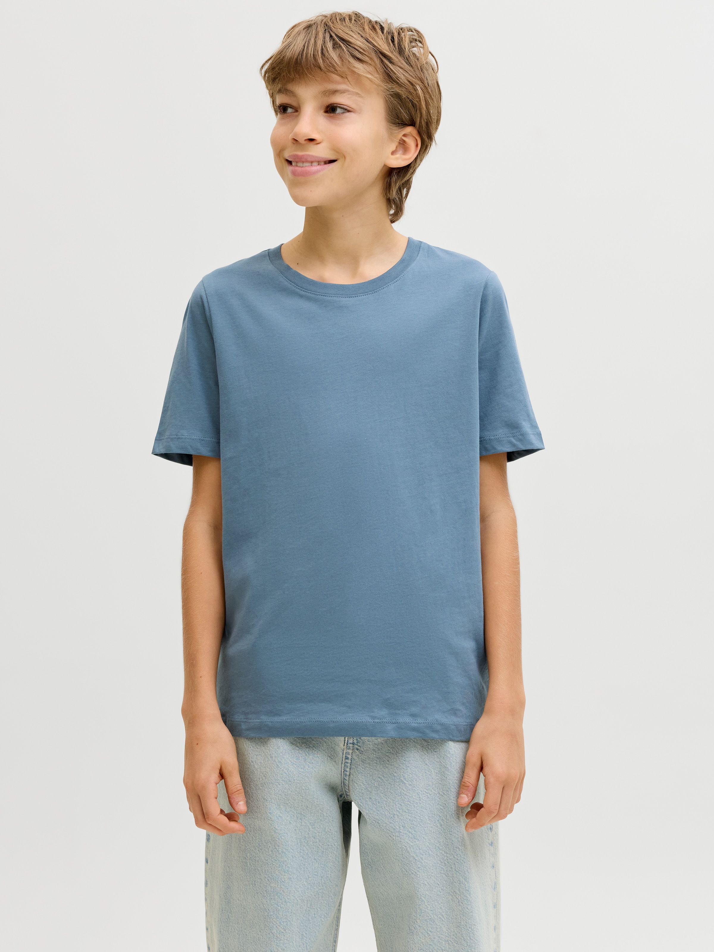 Jack & Jones Junior Shirt à col rond »JJEORGANIC figurbetont, atmungsaktiv, kombinierbar« uni, décontracté, slim fit, jersey, col rond