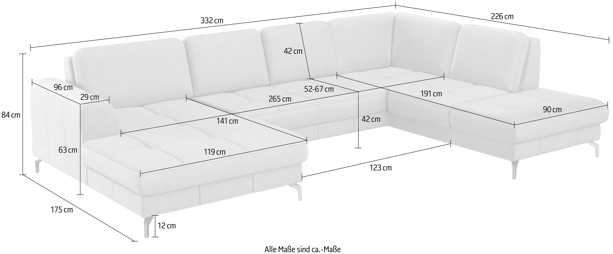 sit&more Wohnlandschaft »Bendigo U-Form«, inklusive Sitztiefenverstellung, Bodenfreiheit 12 cm, in 2 Fussfarben