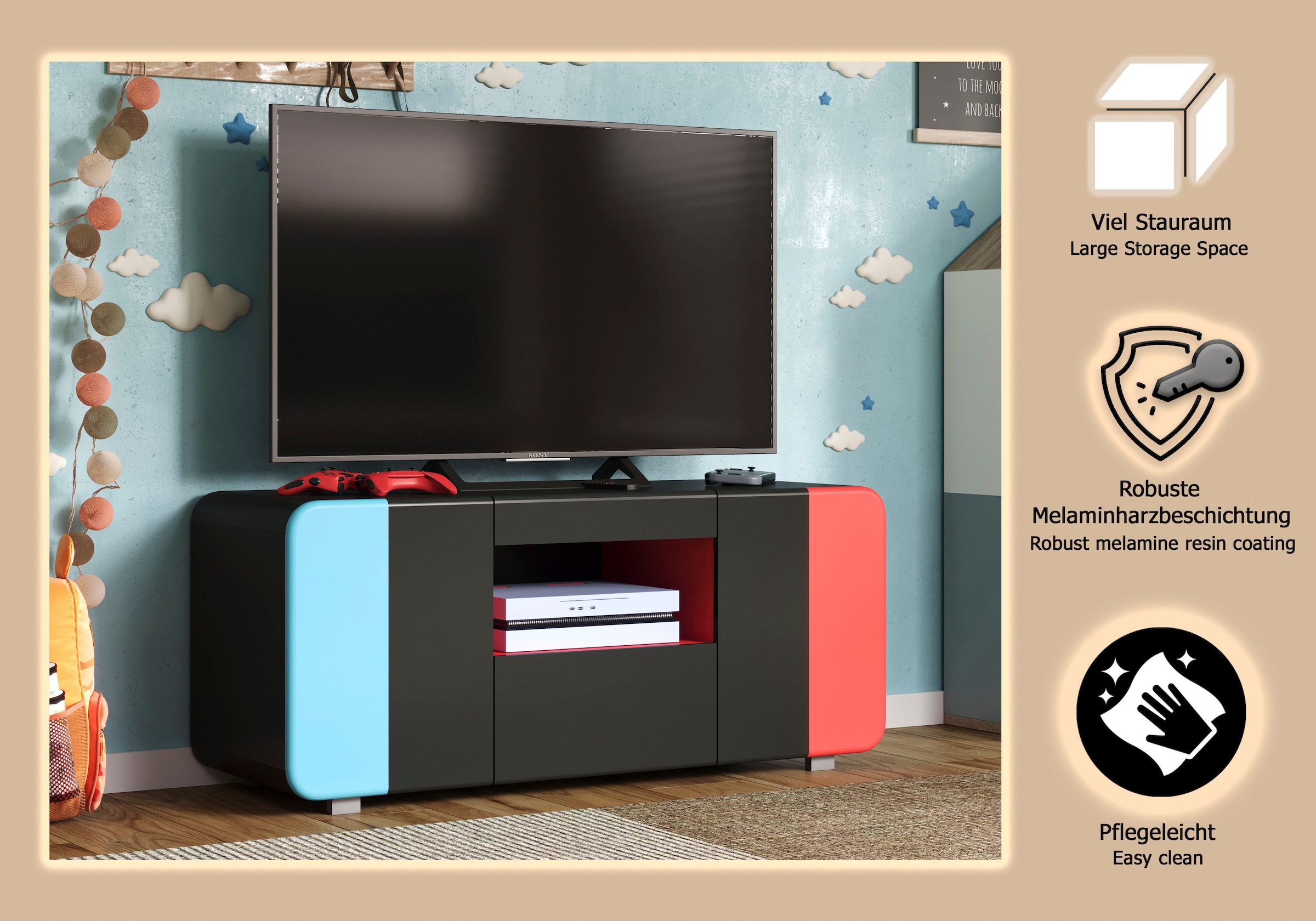 Home affaire Table basse »NextLevel speziell geeignet für Spielekonsolen« Meuble bas gaming avec ou sans éclairage - (L/P/H) 115/42/49 cm