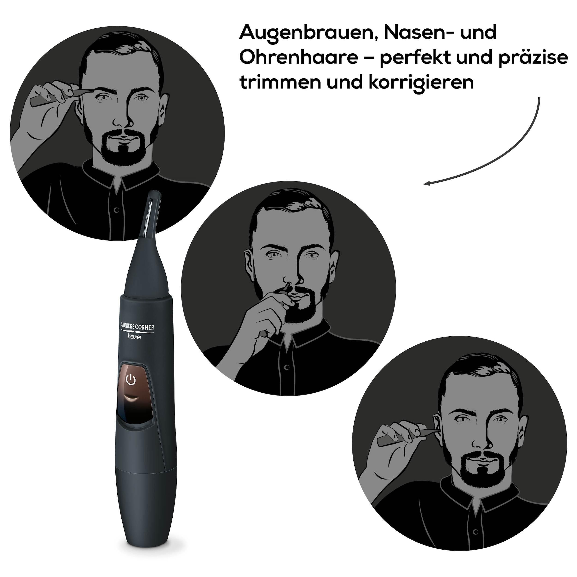 BEURER Nasen- und Ohrhaartrimmer »HR 2000 Präzisionstrimmer für Augenbrauen, Nasen- und Ohrhaare« 1 Aufsätze Inkl. Schutzkappe, Aufbewahrungsbeutel und Reinigungspinsel