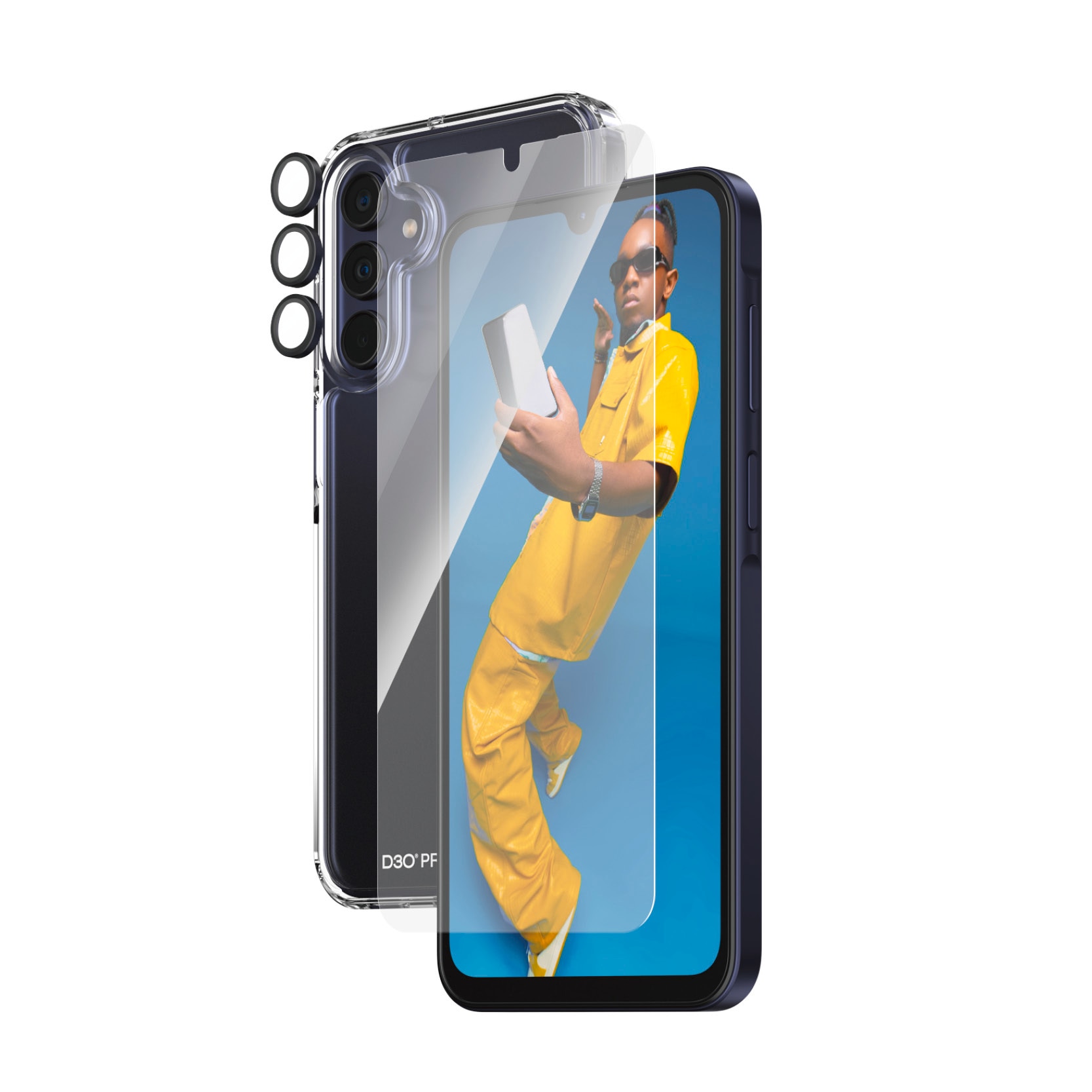 PanzerGlass Displayschutzglas »3-in-1 Bundle Set Ultra Wide Fit mit D3O«, für Samsung Galaxy A15-Samsung Galaxy A15 5G, Displayschutzfolie, Displayschutz, 360° Rundumschutz, mit D3O