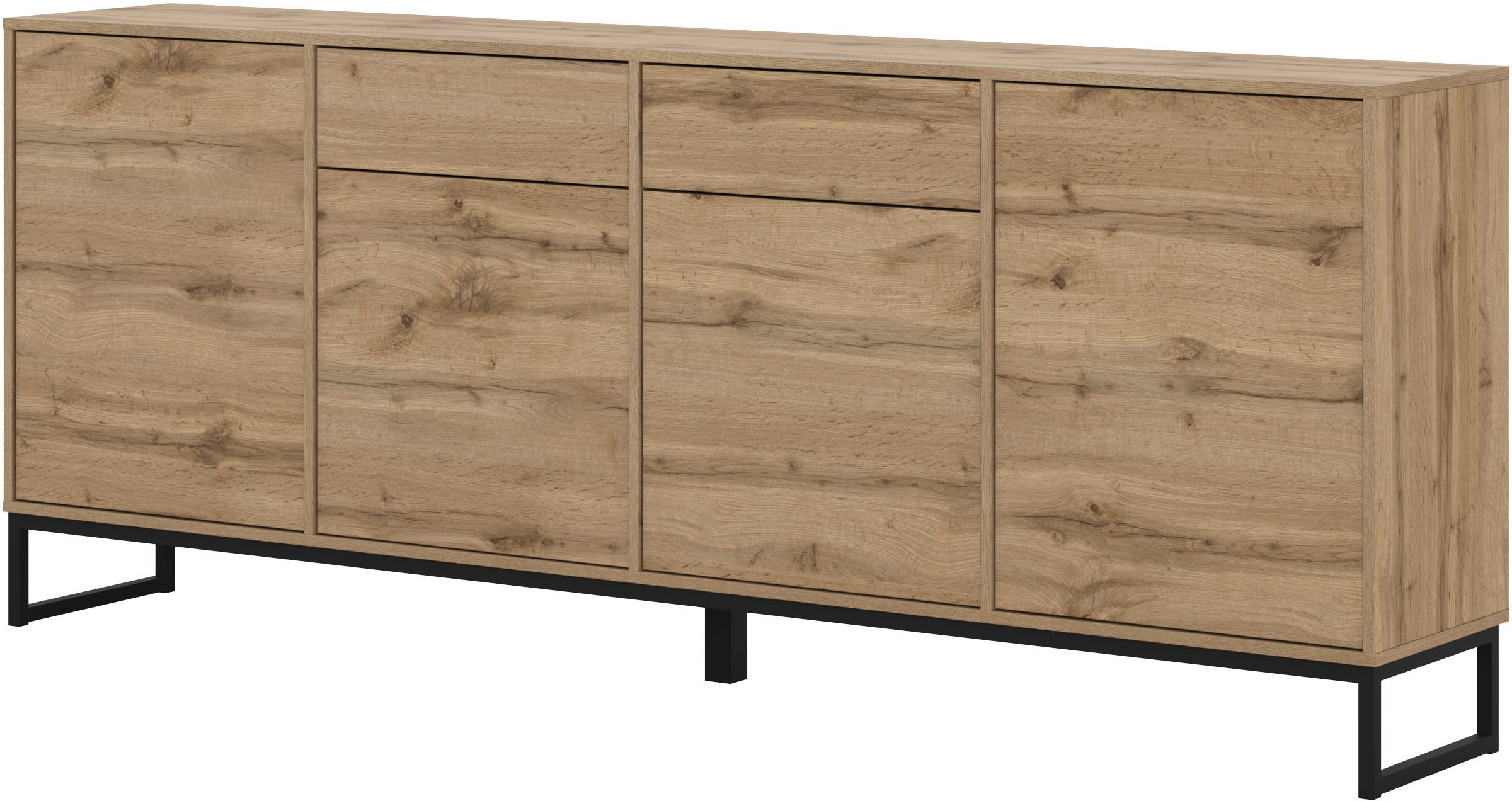 OTTO home Sideboard "Loft, Breite 208,5 cm, grifflose Kommode 4 Türen/2 Schubkästen." Schubladenschrank mit viel Stauraum, Einlegeböden verstellbar