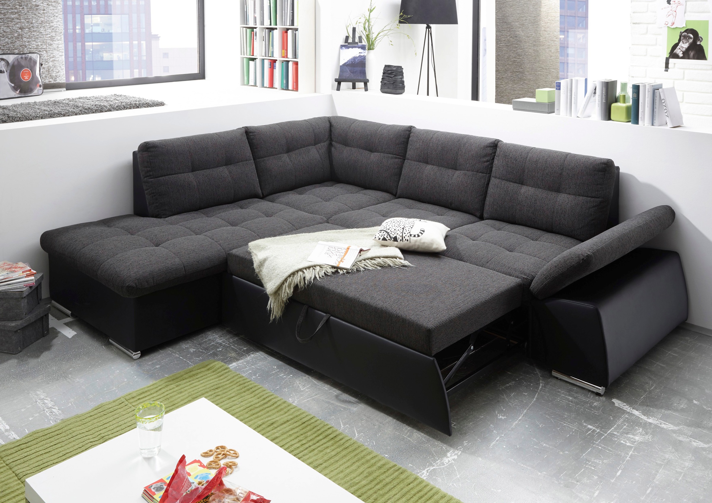 ED EXCITING DESIGN Canapé d'angle »Jakarta L-Form« mit Bettfunktion, Armteilverstellung, Kopfstützen & 2 Nierenkissen