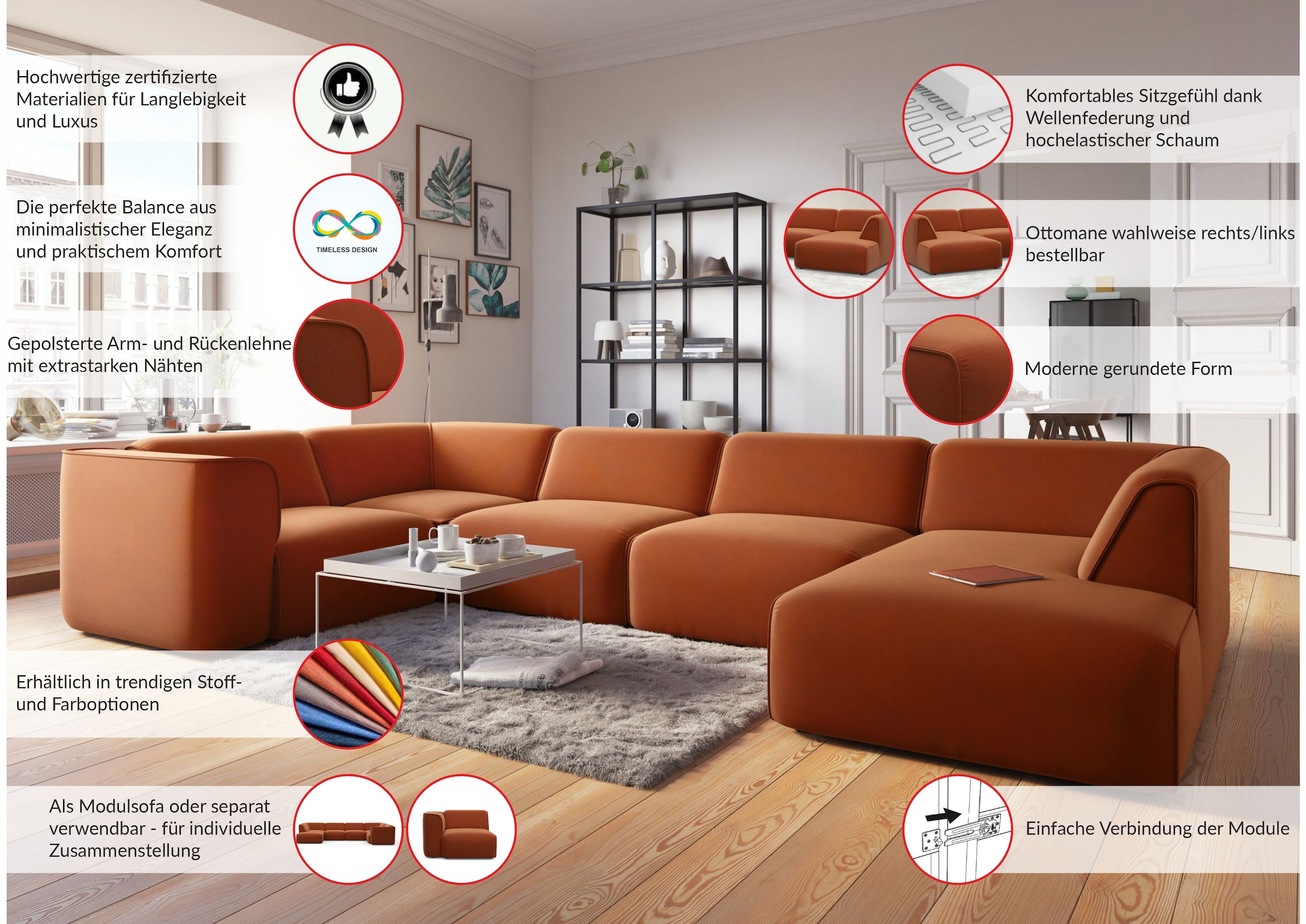 RAUM.ID Paysage de salon »Merid U-Form, jederzeit durch Module erweiterbar, B/T/H: 367/206/70 cm« als Modul oder separat verwendbar, für individuelle Zusammenstellung