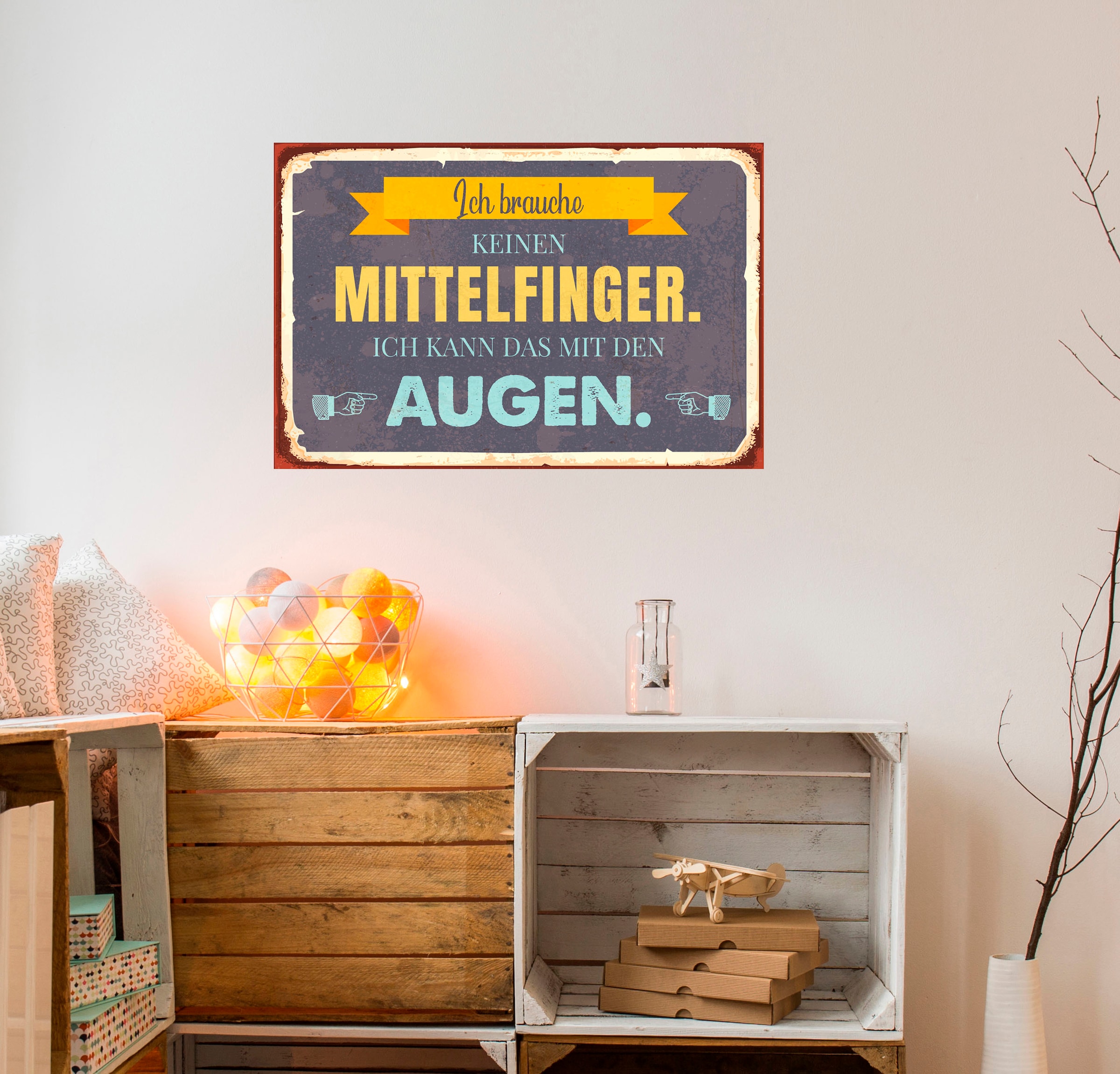 Image of queence Metallbild "Mittelfinger" Schriftzug Schriftzüge 1 Stk. tlg. Stahlschilder
