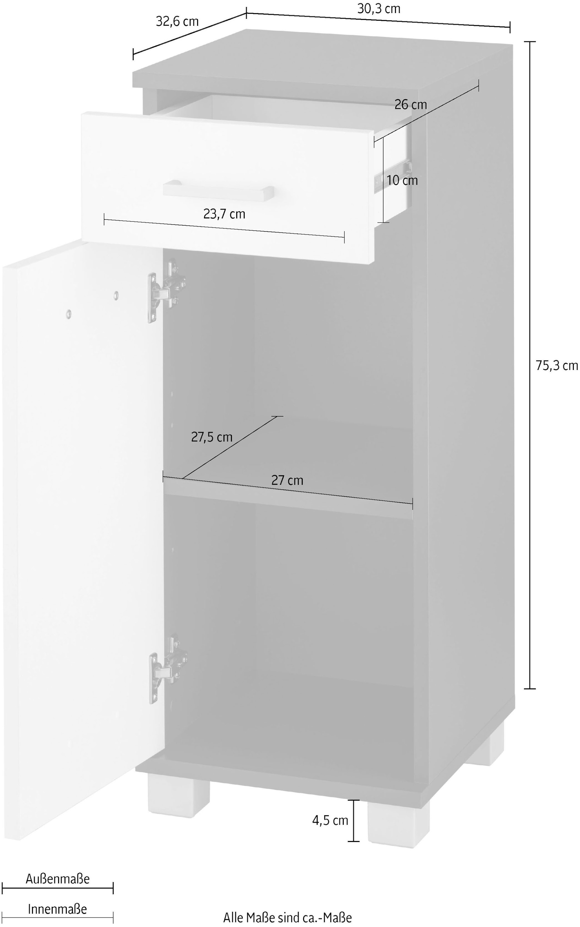 Schildmeyer Unterschrank »Mobes«, Breite/Höhe: 30,3/75,3 cm, Türen beidseitig montierbar