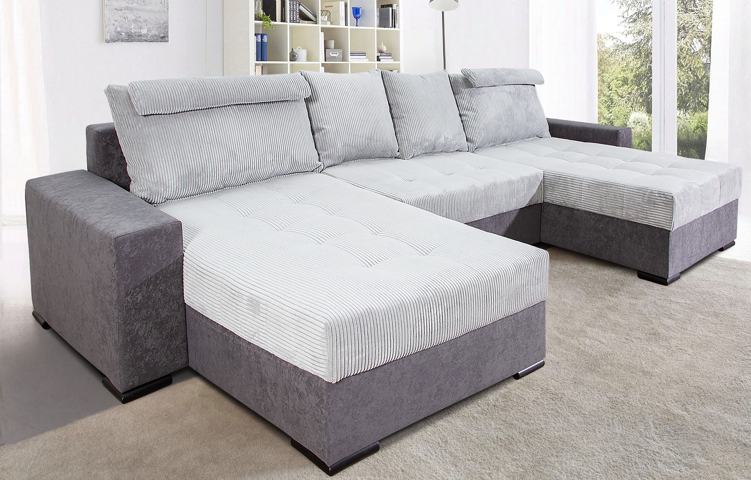 COLLECTION AB Wohnlandschaft »XXXL-Josy Relax U-Form Breite 352 cm, mit 2 gleich grossen Recamieren«, inkl. Bettfunktion, Bettkasten, mit 4 Rückenkissen in zwei Grössen