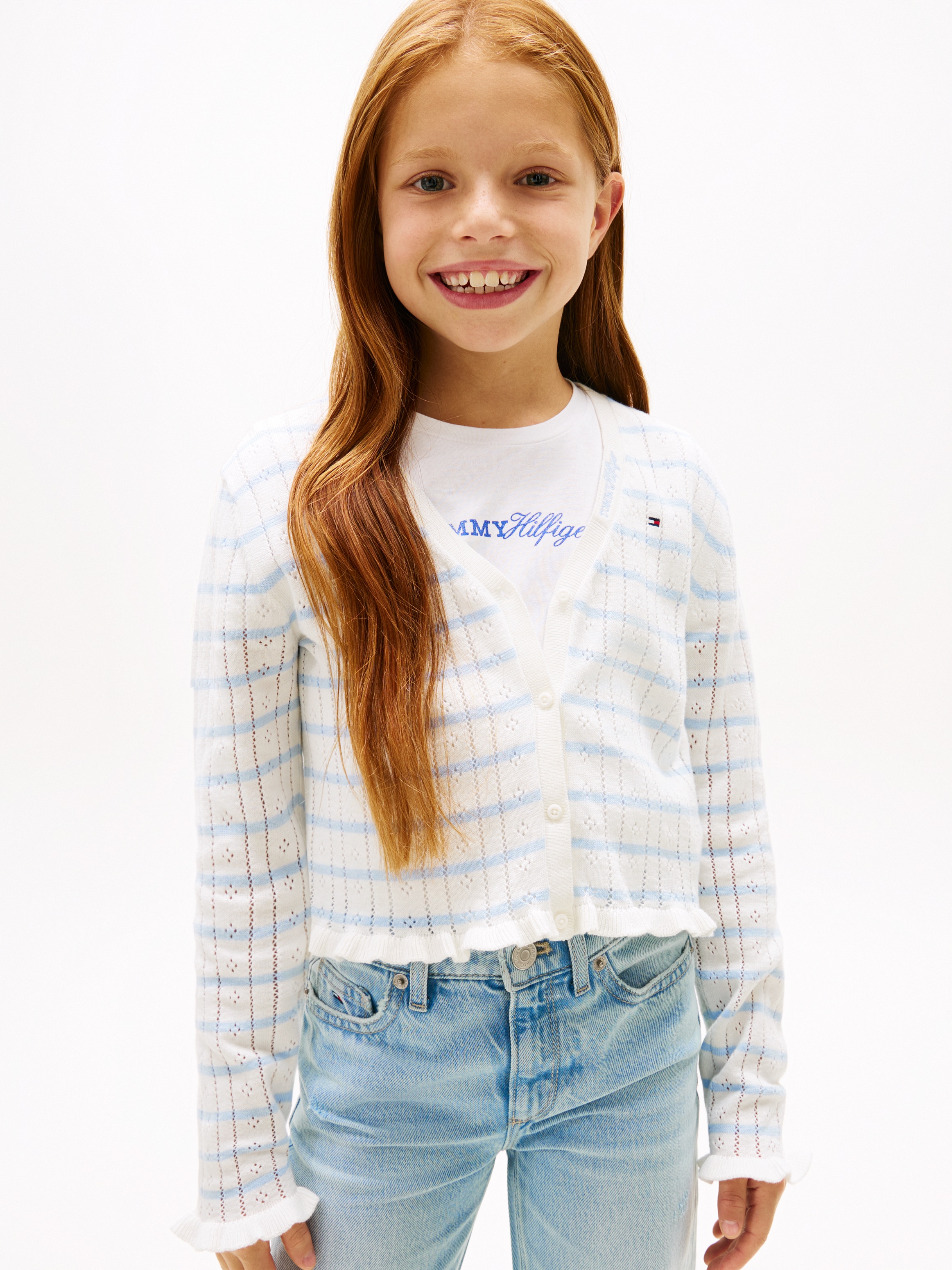 Image of Tommy Hilfiger Strickjacke "POINTELLE CARDIGAN" Kinder bis 16 Jahre, mit Rüschen, regular fit