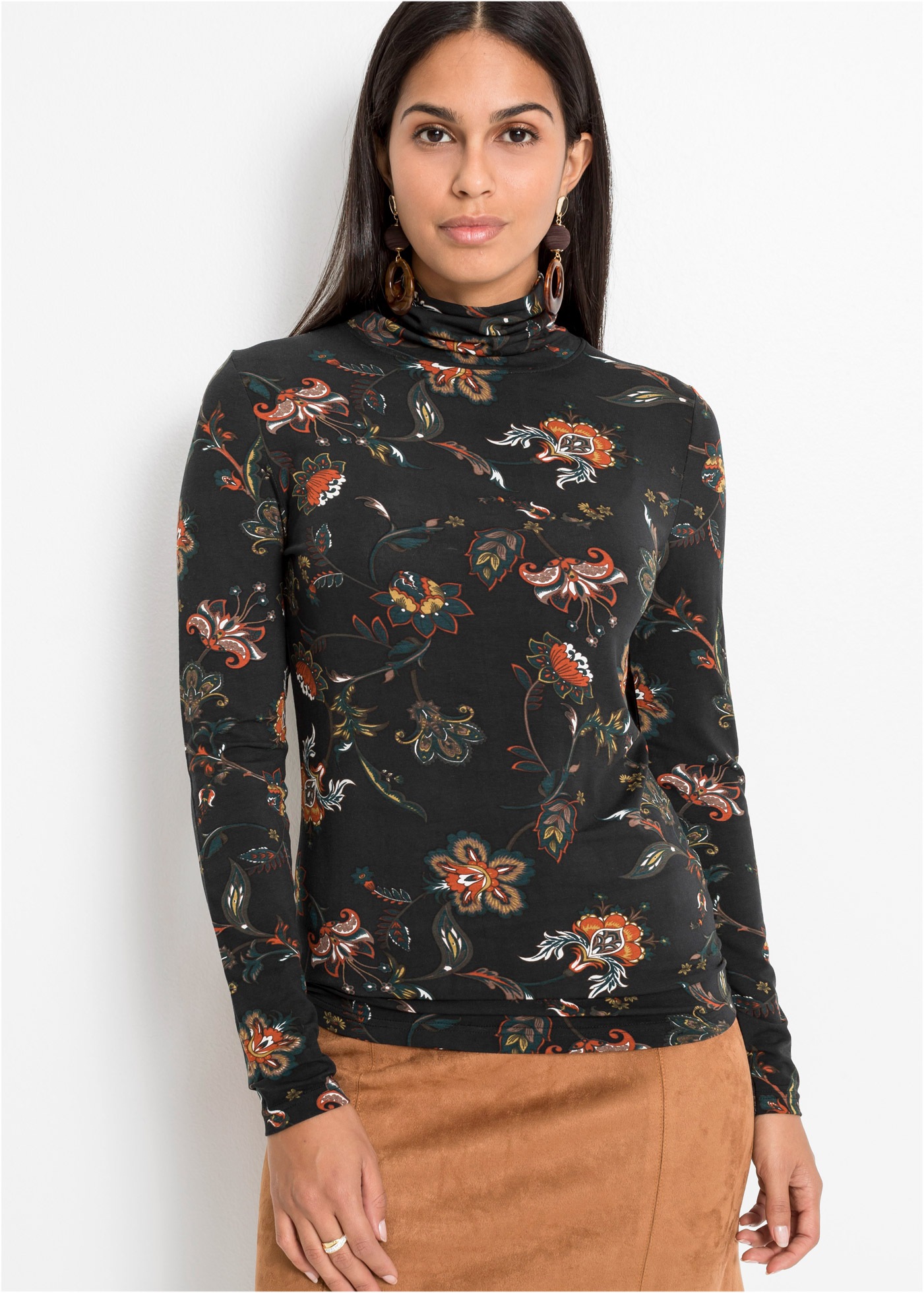 Image of bonprix Langarmshirt Slim fit Passform, mit Rollkragen, aus Viskose und Elasthan
