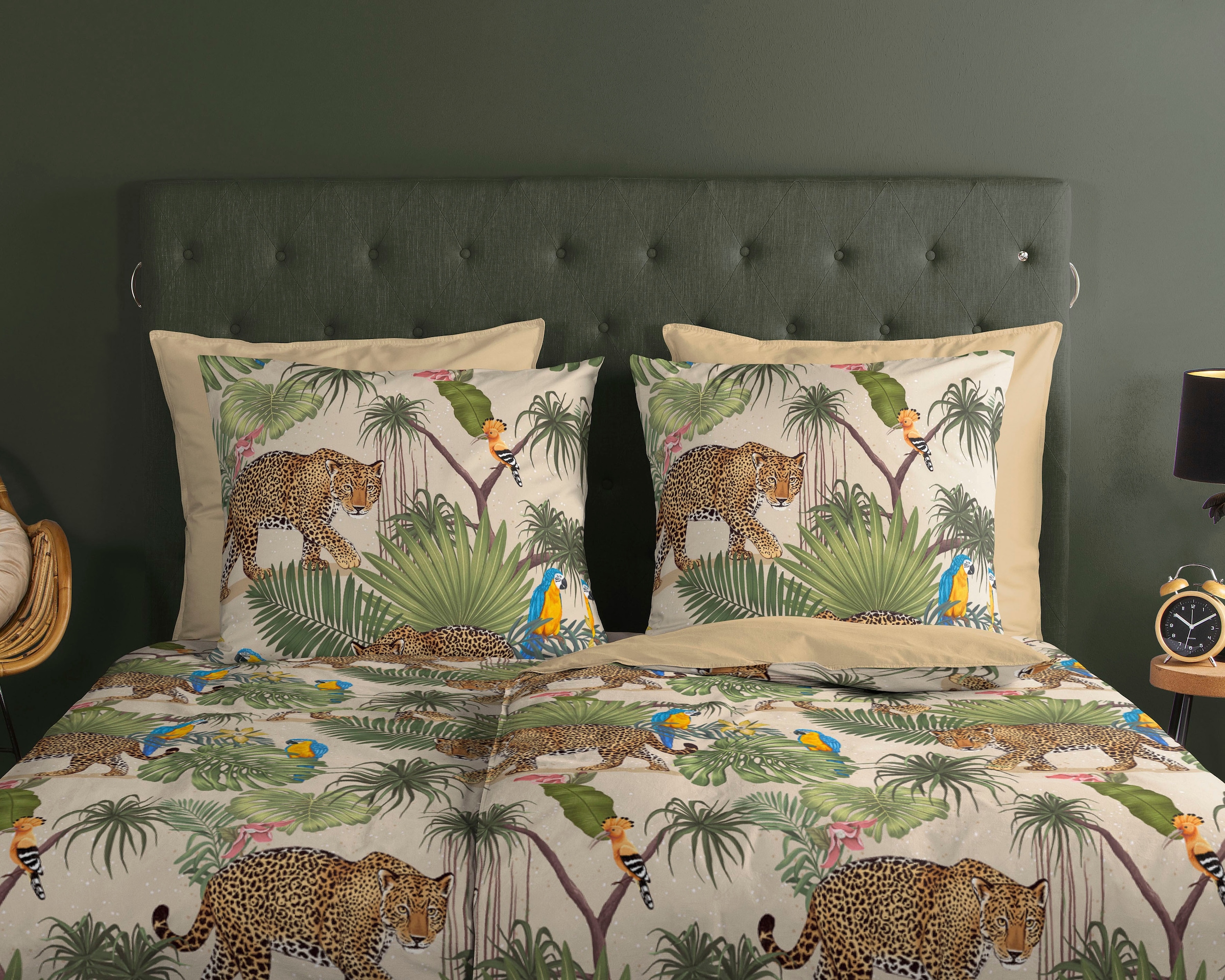good morning Wendebettwäsche »Tropical«, Baumwolle, Renforcé, 135x200, Reissverschluss, Wendeoptik, Leopard Sand