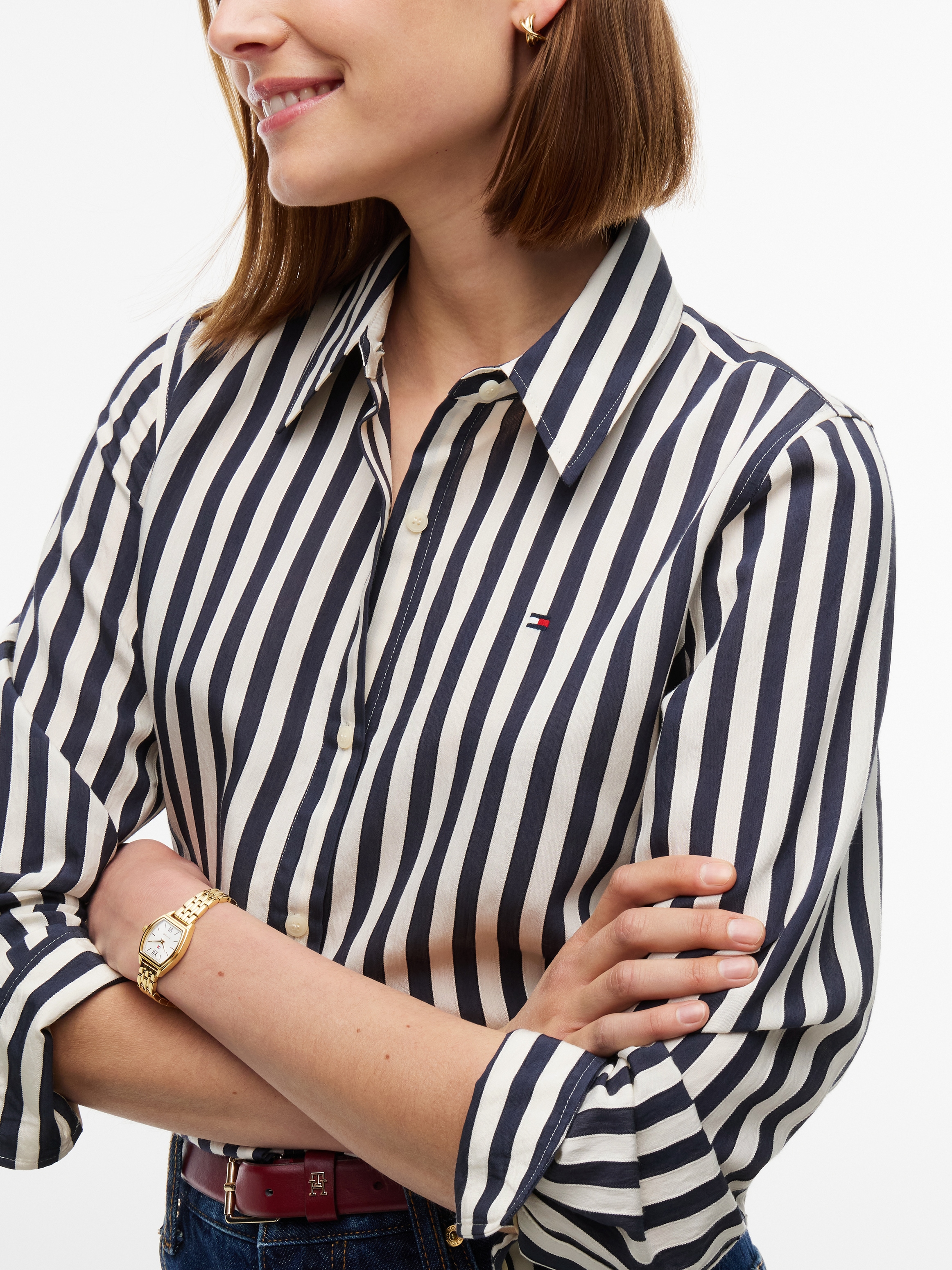 Tommy Hilfiger Langarmbluse »FLUID REGULAR STP SHIRT« Viskosemischung, regular fit