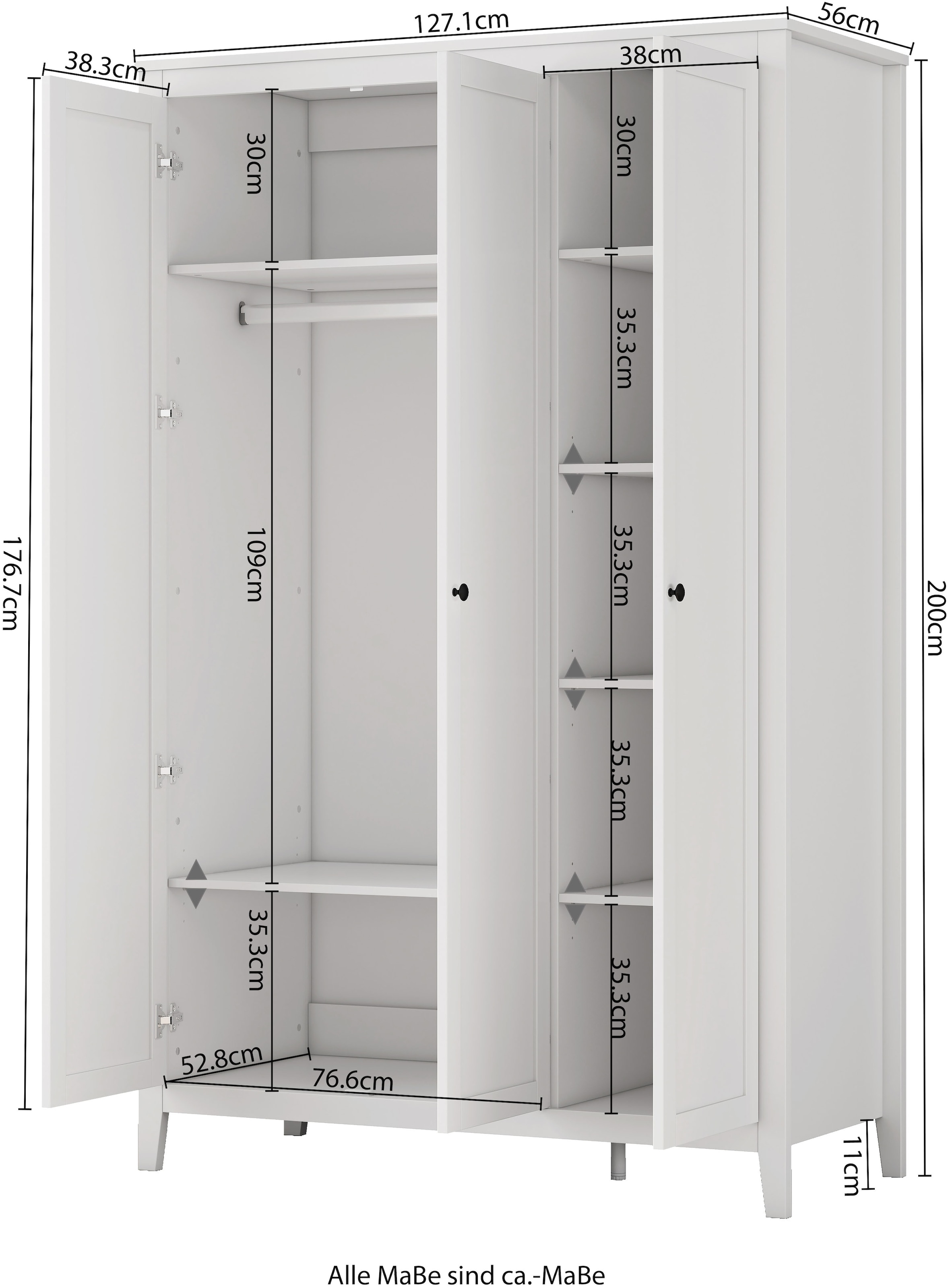 GOODproduct Kleiderschrank »Borkum Schlafzimmerschrank Garderobe Landhaus Bestseller weiss« hochwertige schwarze Griffe aus Metall, 