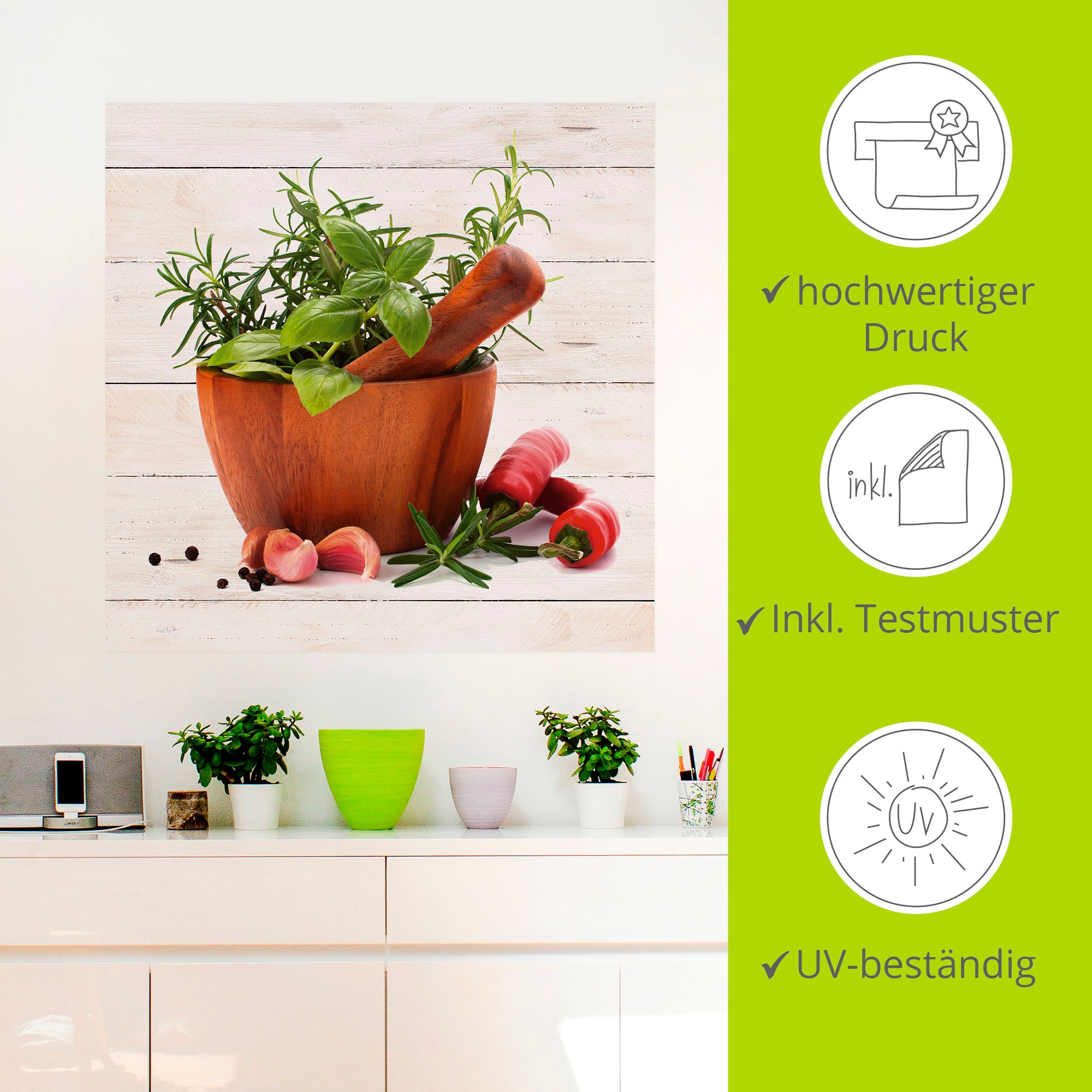 Artland Wandbild »Frische Kräuter und Gewürze«, Arrangements, (1 St.), als Leinwandbild, Wandaufkleber in verschied. Grössen