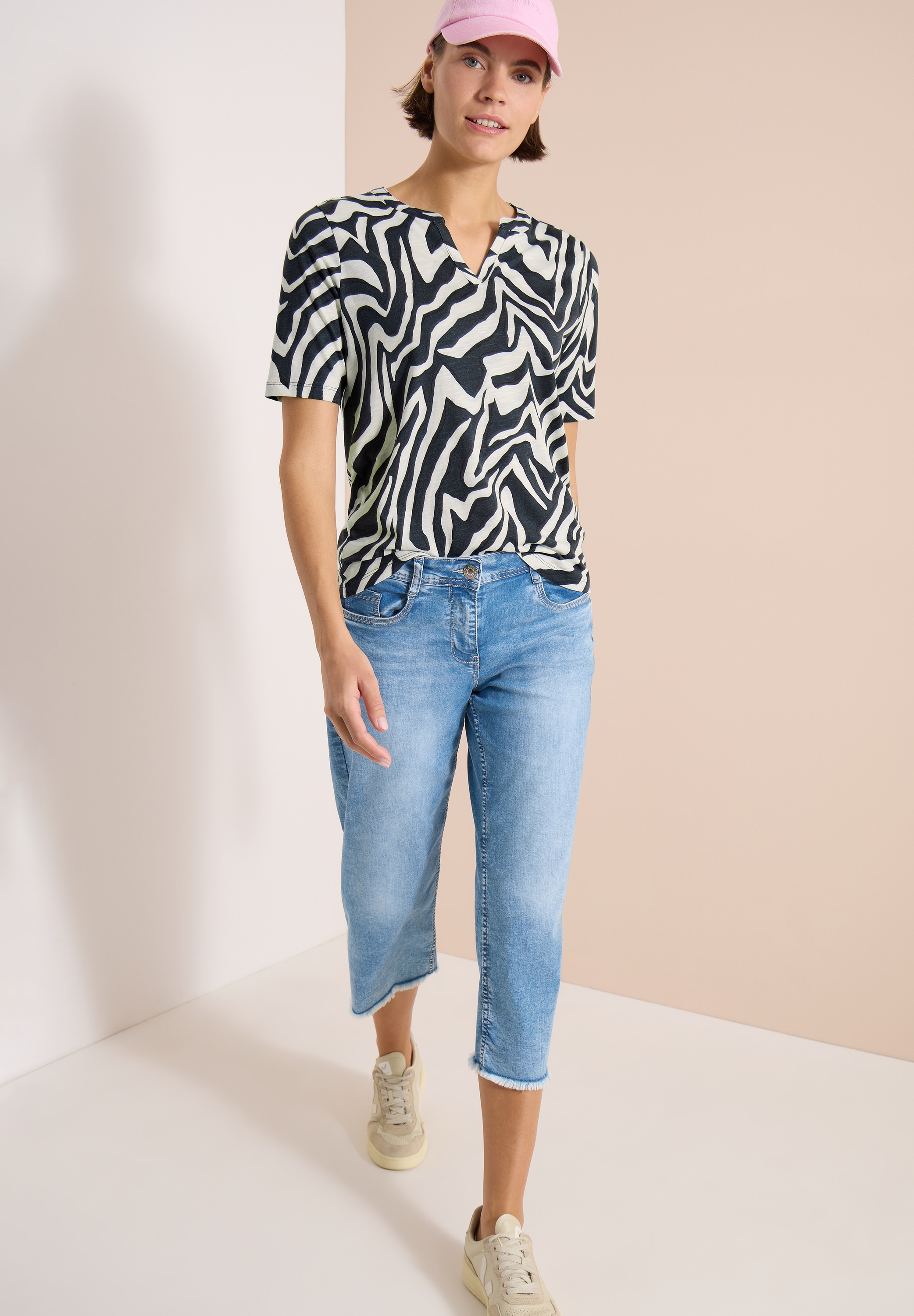 Cecil Kurzarmshirt Sommershirt mit Zebra-Print