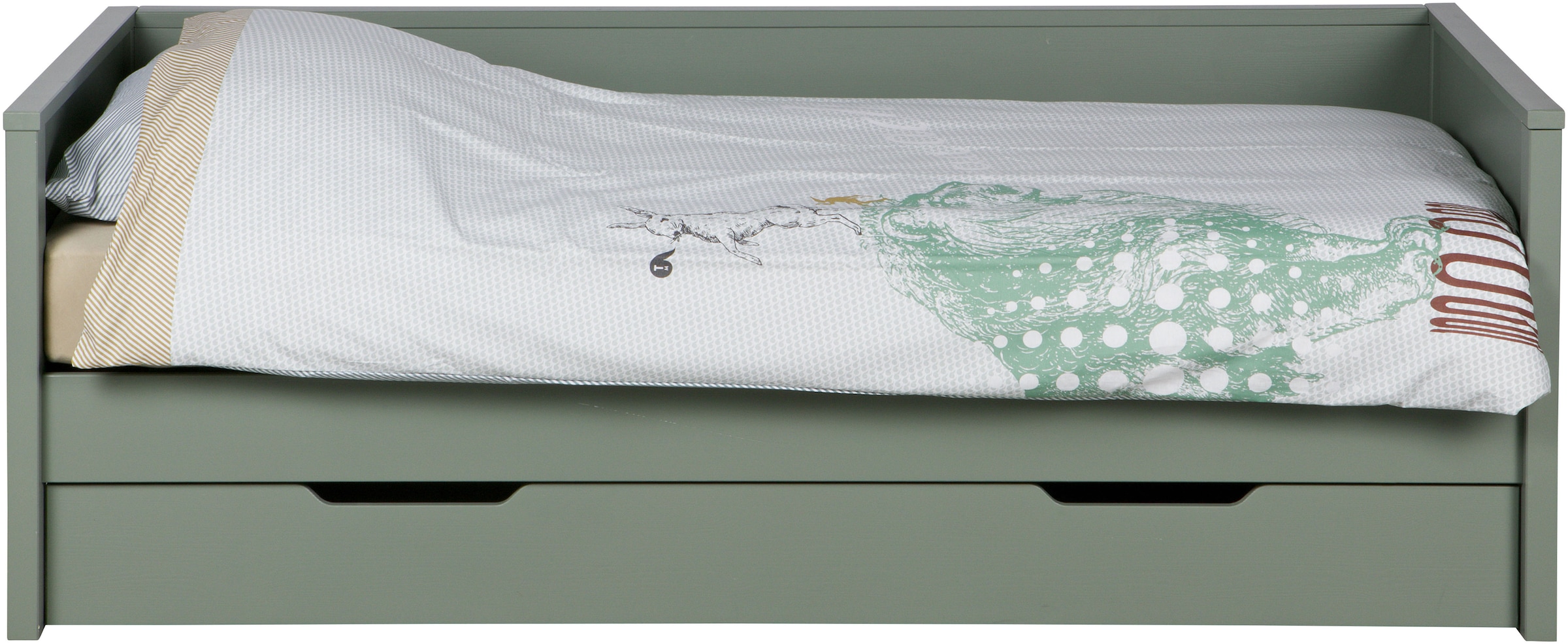 WOOOD Bettgestell »Nikki FSC®-Kiefernholz gebürstet, H 73 x B 208 x D 100 cm« Matratzenmass 90x200 cm, Schublade optional, mit akzentuierter Maserung
