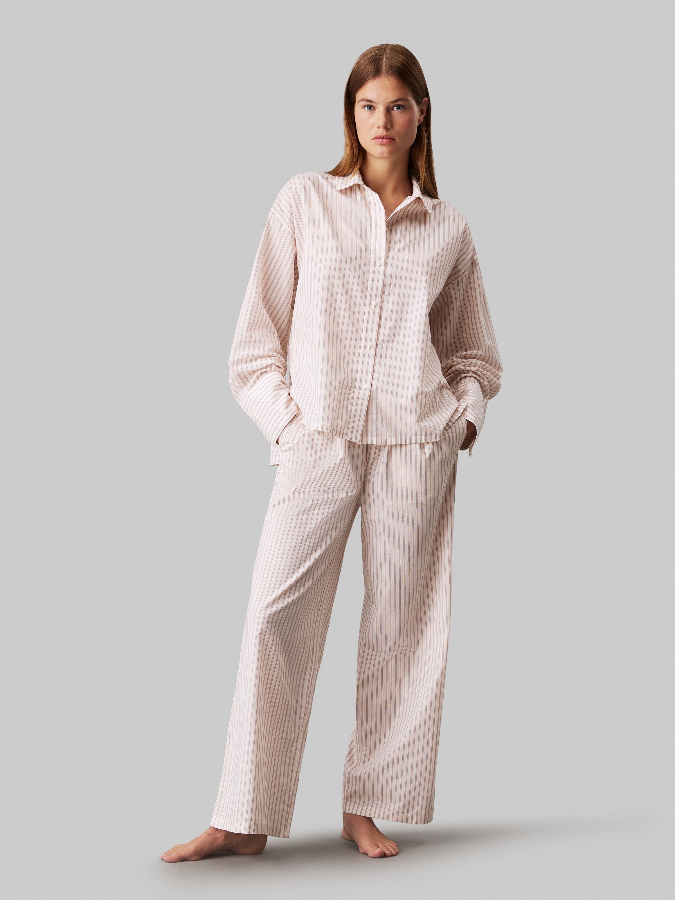 Pyjama »L/S BUTTONDOWN & PANT«, mit dezentem Streifenmuster